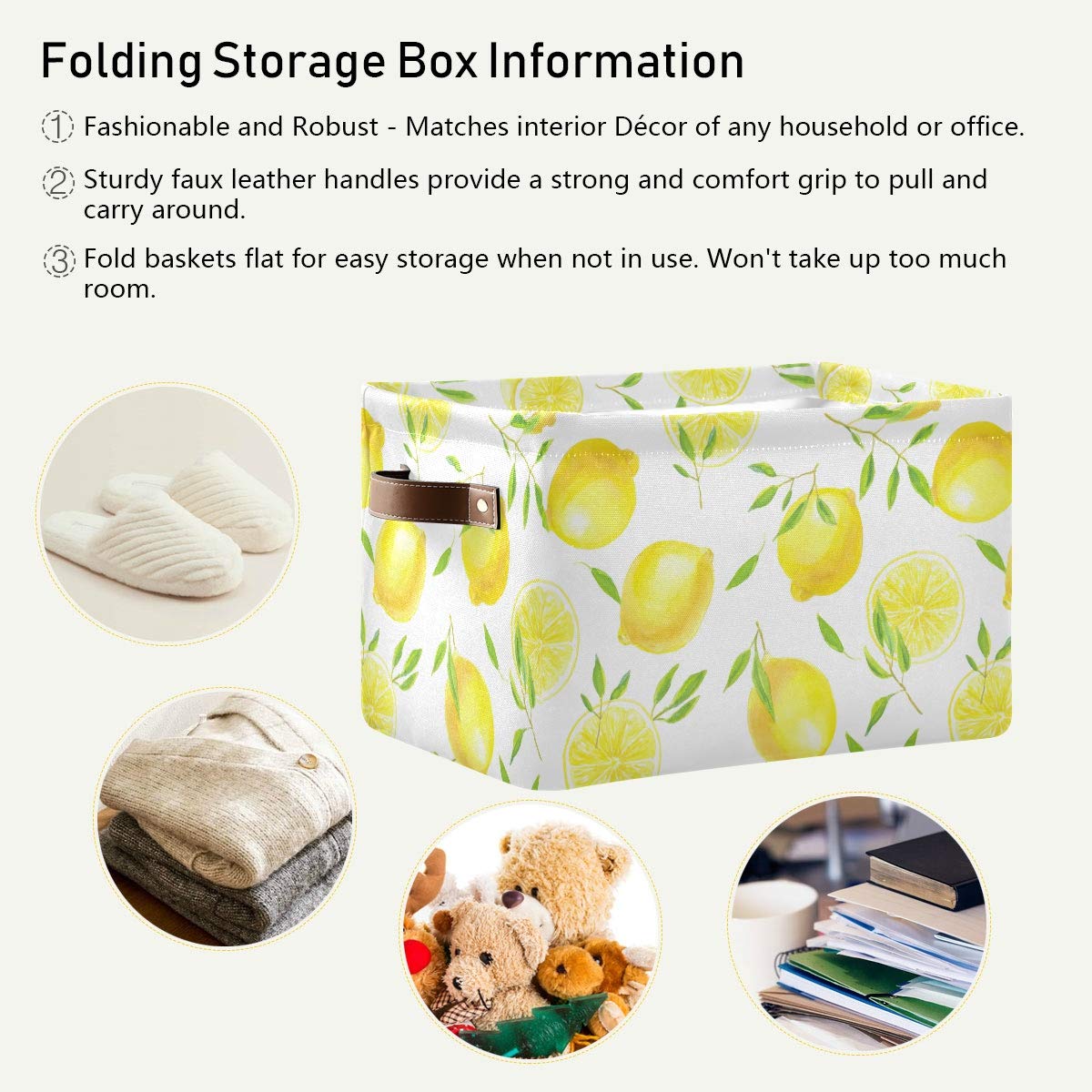 Keepreal Fresh Lemons Pattern Rectangle Storage Bin, 15 X 11 X 9.5 In, Collapsible Organizer Storage Basket For Home D  Cor