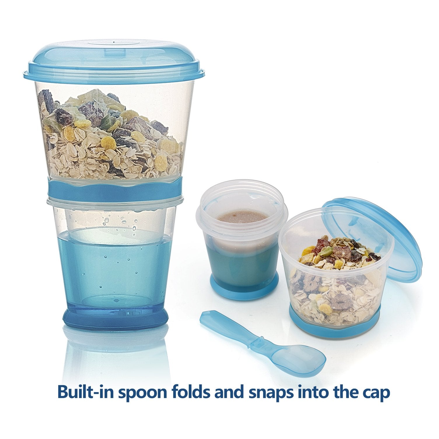 Cereal On The Go, Cup Container Breakfast Drink Milk Cups Portable Yogurt And Travel To-Go Food Containers Storage With Spoon(Bl