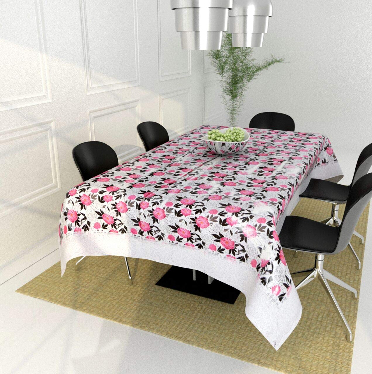 Castiqa Plastic Center Table Cover for 4 Seaters, 40x60inch 100x150cms Size:Standard (Pink Flower)