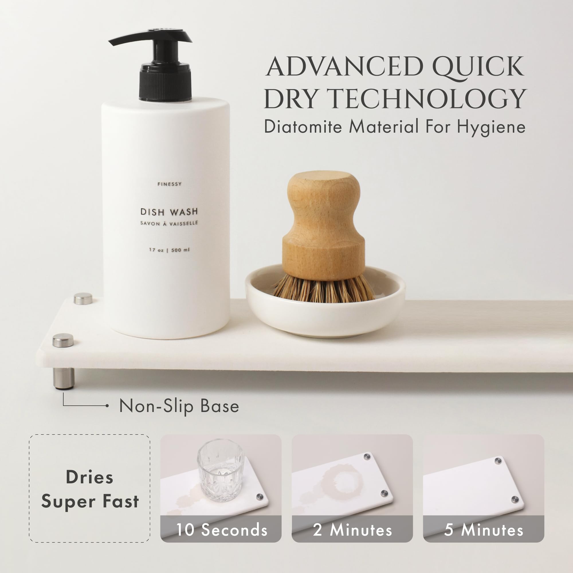 Luxe White Kitchen Soap Dispenser Set With Tray And Dish Brush, Refillable Hand And Dish Soap Dispenser Set Bottles With Pump Fo