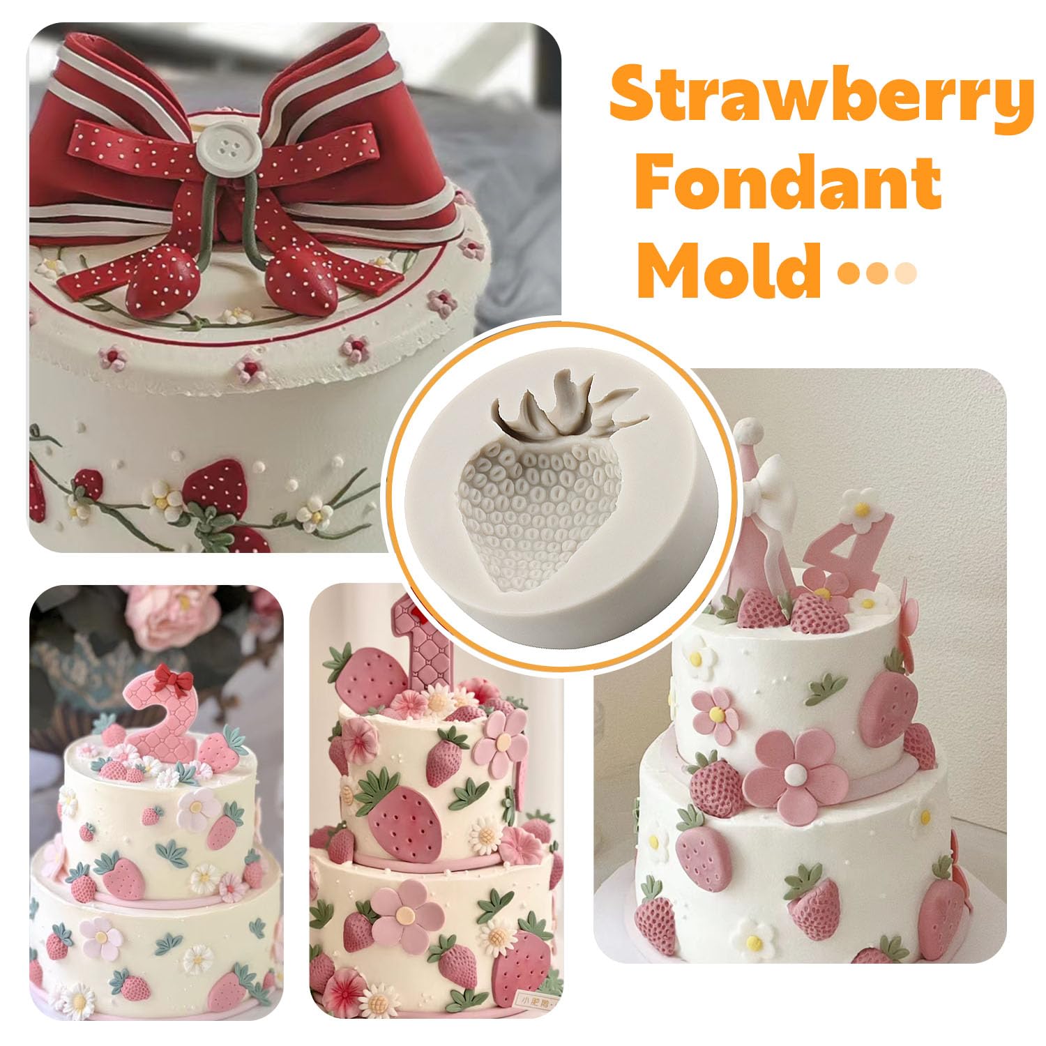 Sijiangmold 3D Strawberry Silicone Molds Strawberry Flowers Fondant Molds Strawberry Mold For Cake Decorating Chocolate Candy Cu
