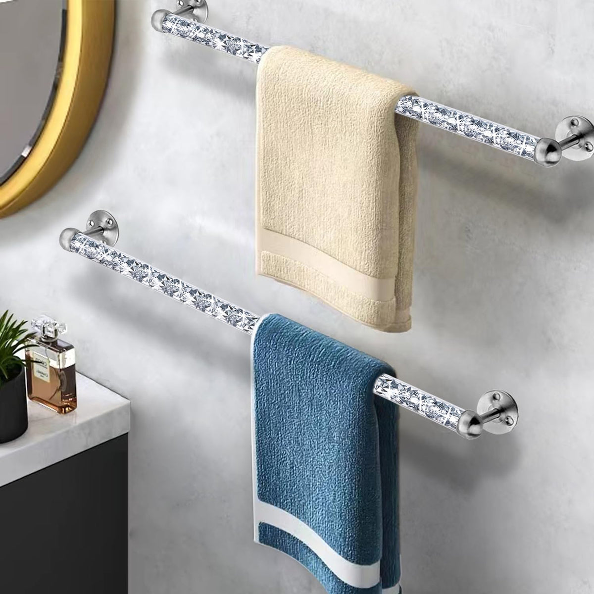 Meetart Crushed Diamond Glass Towel Bar For Bathroom,Set Of 2 Towel Rods Wall-Mounted ,Towel Racks For Bath Towels,Hand Towels(2