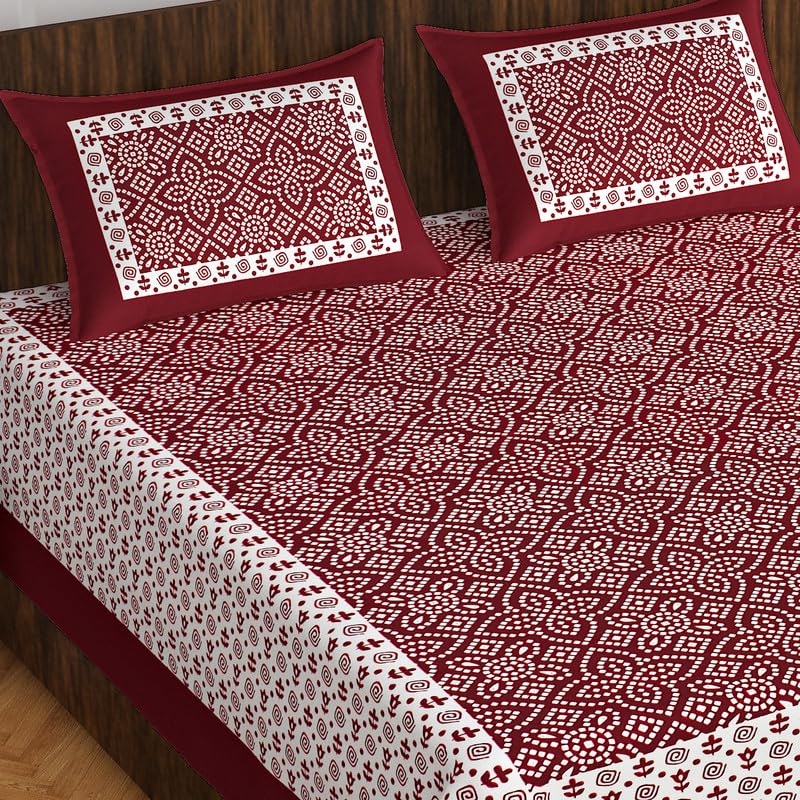 Jaipur Prints Pure 100% Cotton Double Bed Sheet With 2 Pillow Covers (Bedsheet For Double Bed Cotton, Floral Jaipuri, King Style