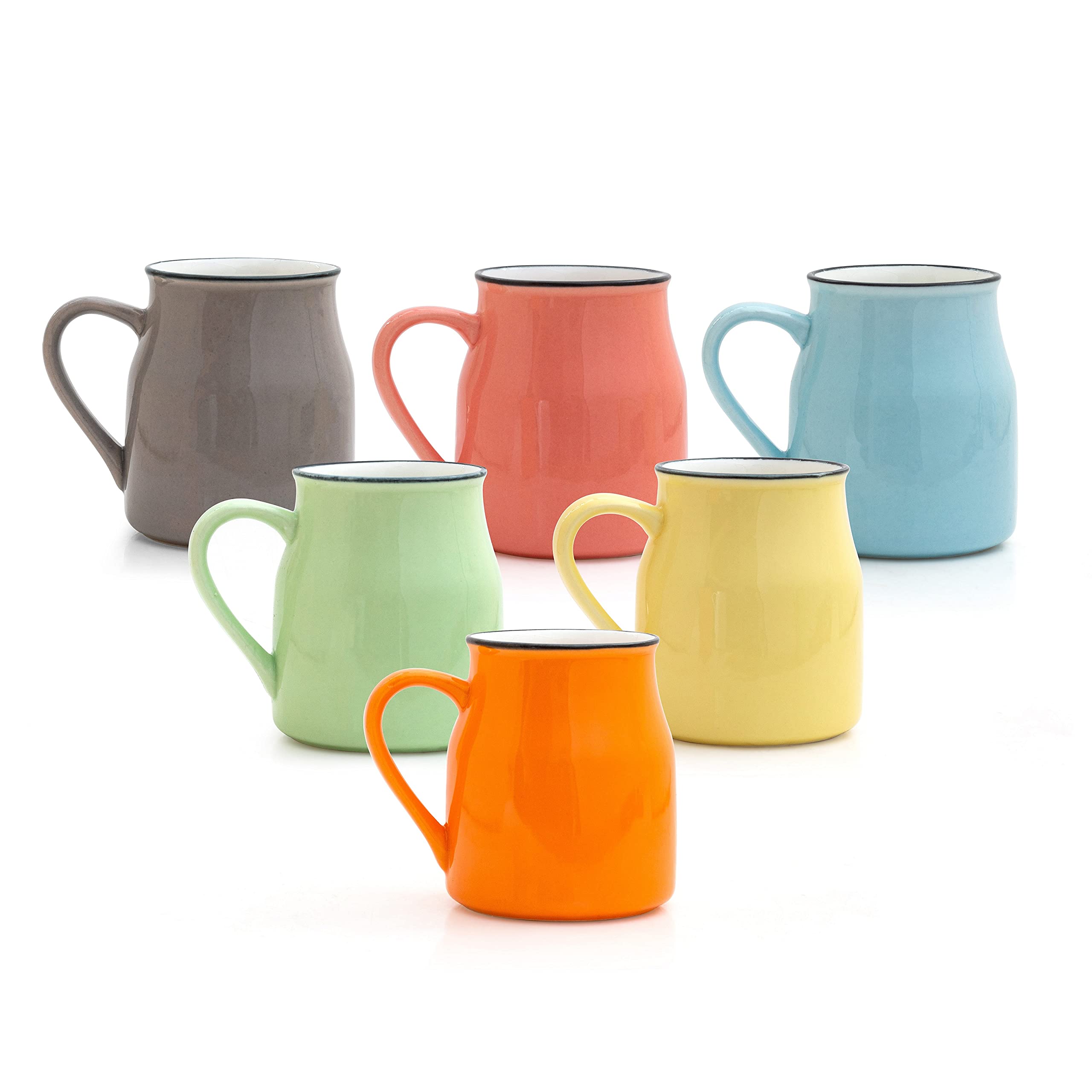 JCPL Fine Ceramic Solid/Plain Multicolor Cup/Coffee Mug Set of 6220 ml  Can be Gifted to Couple/Girlfriend/Boyfriend/Mother/Fa