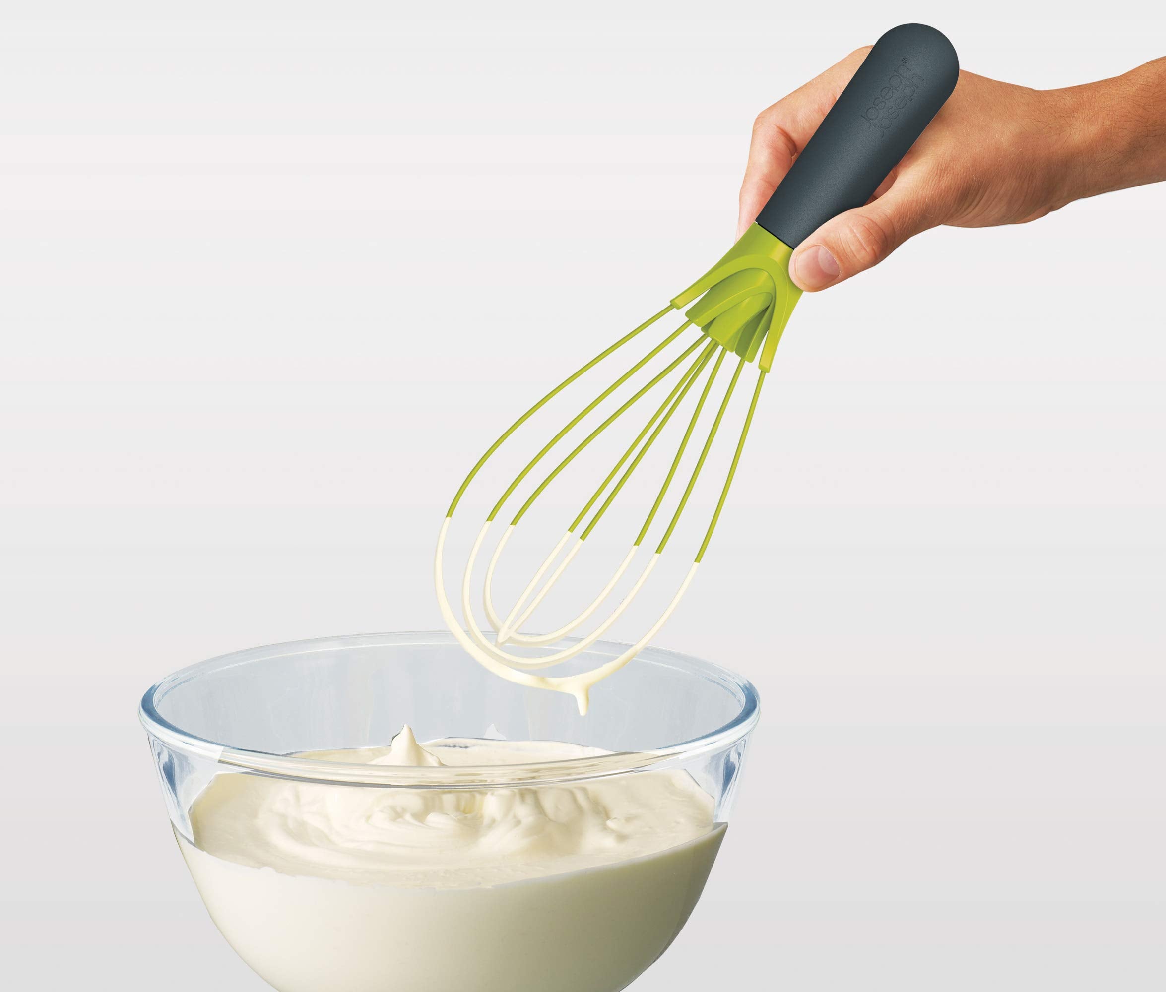 Joseph Joseph Twist Whisk 2-In-1 Collapsible Balloon And Flat Whisk Silicone Coated Steel Wire, Gray/Green