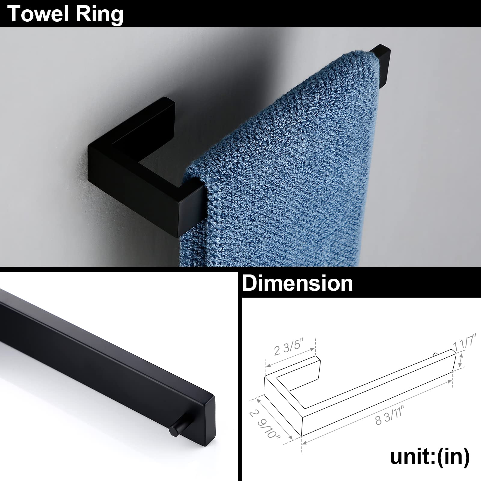 BAGNOLUX Towel Bar  24 Inch Towel Racks for Bathroom Wall Mounted  Heavy Duty Hand Towel Holder Organizer  Modern Home Decor Towel Rod  Matte Black Towel Bars