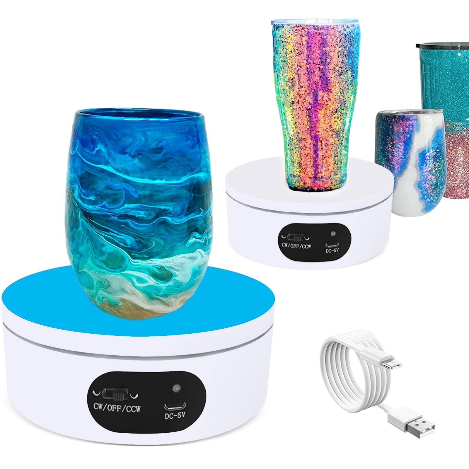 Riomh Turner Cup Display Stand For Epoxy Glitter Tumbler, 360 Degree Automatic Mute Rotating Turntable, Bling Bling Tumbler Maki