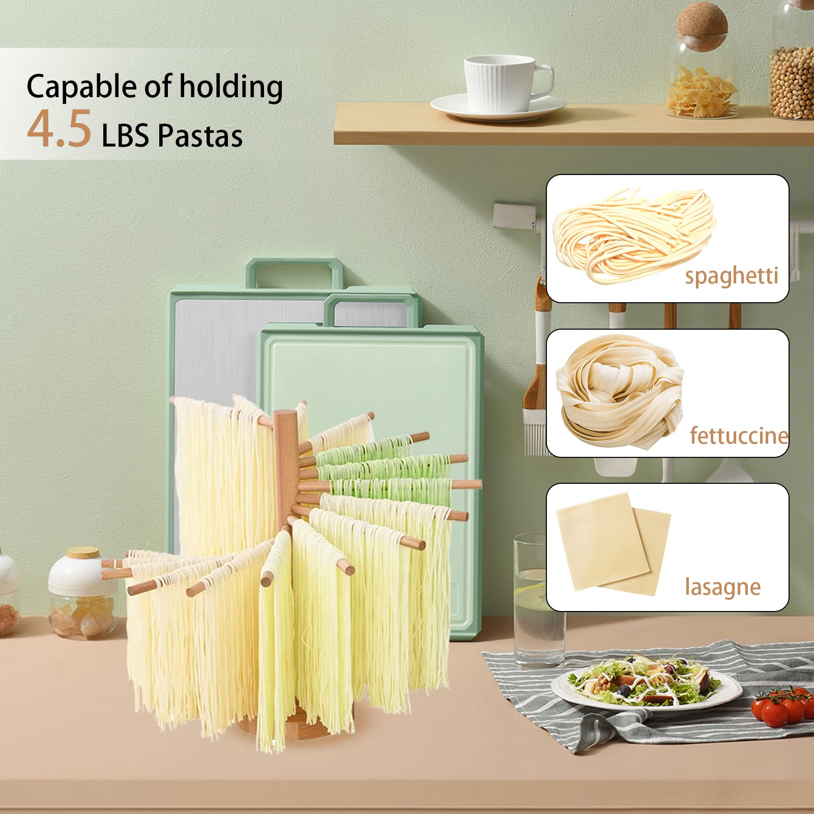 Yoikun Pasta Drying Rack, Homemade Fresh Spaghetti Stand Dryer Noodle Hanger For Kitchen With 16 Arms, Quickly Set Up For Drying