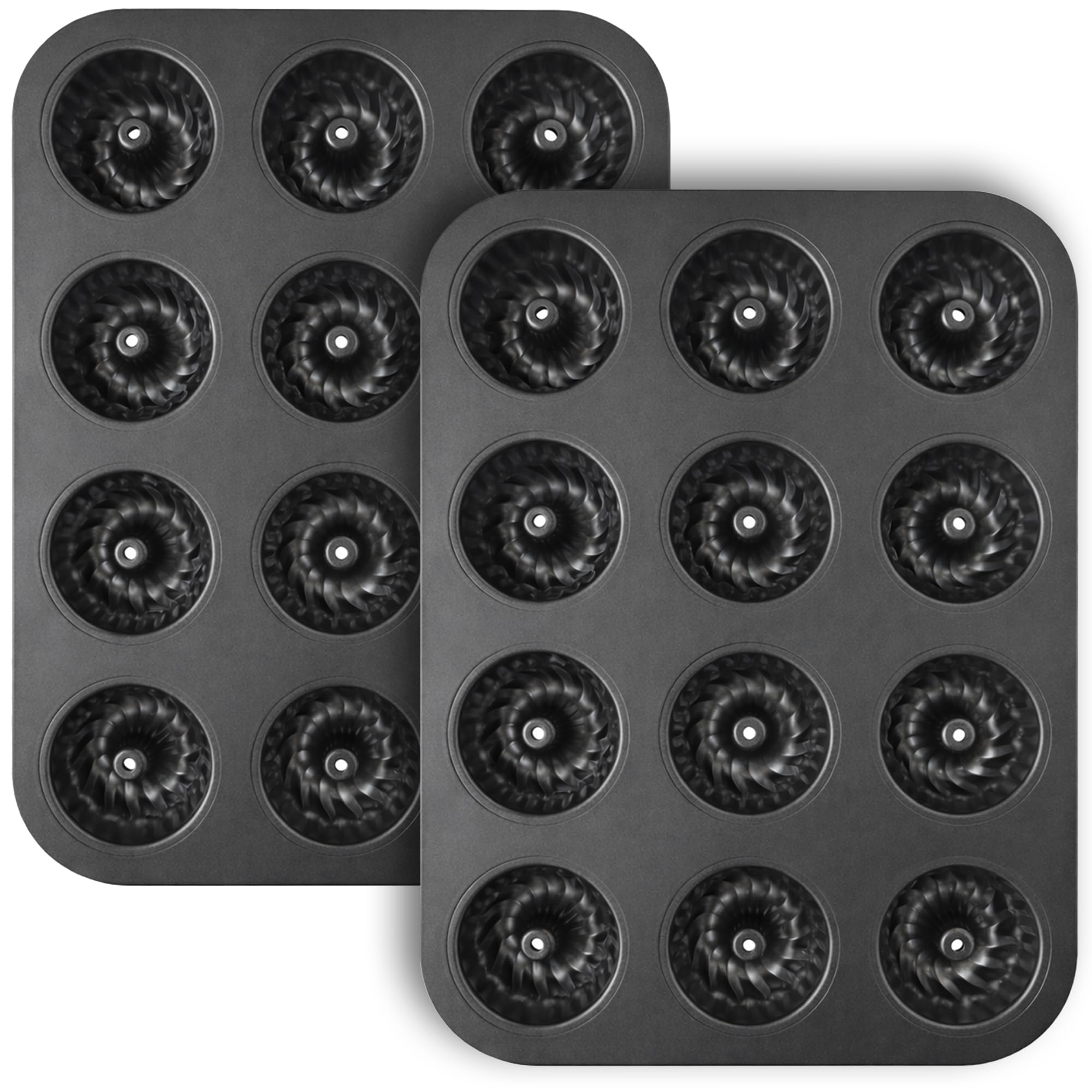 Biubumtu Fluted Tube Cake Pan, 2-Pack Nonstick Carbon Steel Baking Pan, 13.8 x 10.4 Inch Bakeware for Cakes, Brownies, Cornbread
