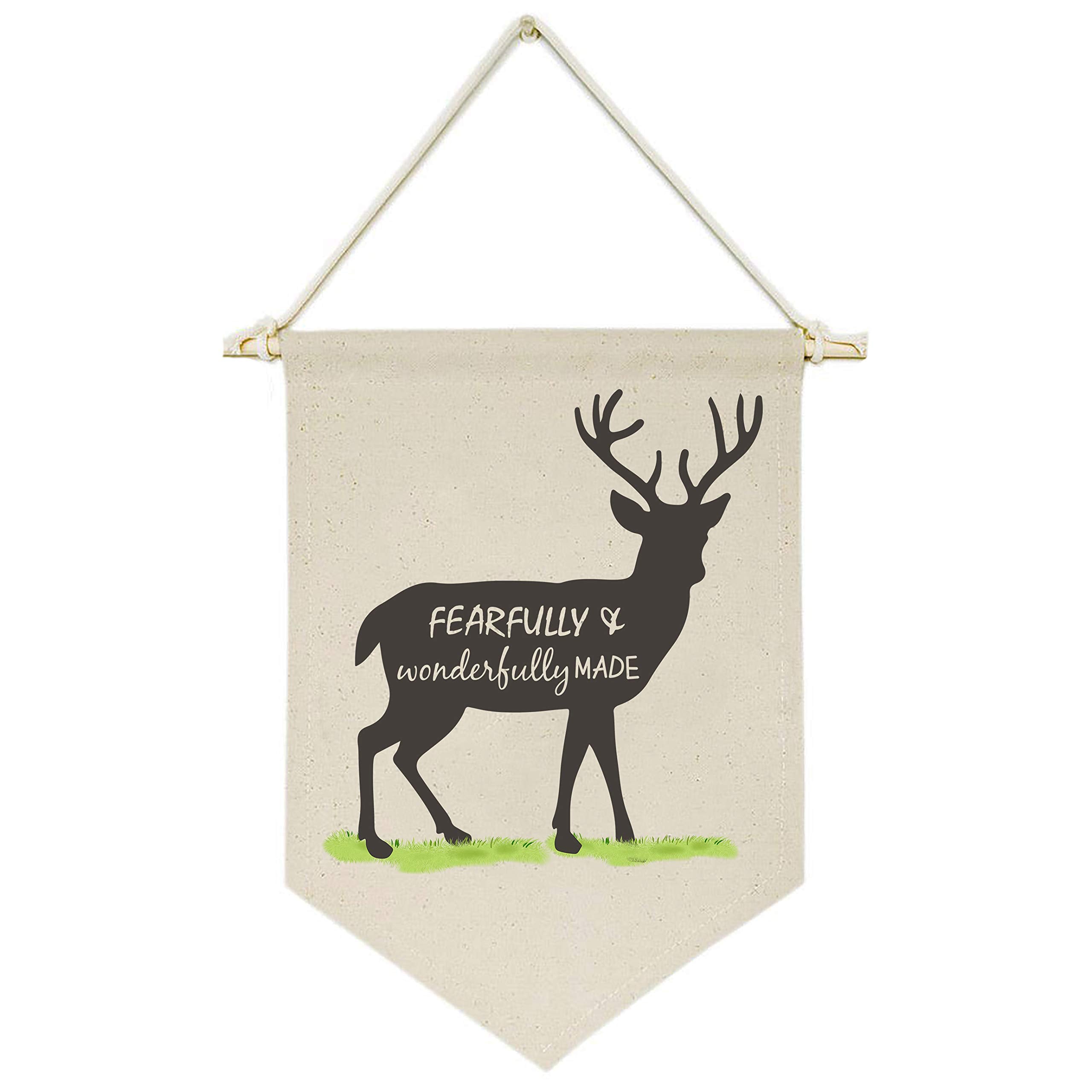 Fearfully and Wonderfully Made,Deer -Canvas Hanging Flag Banner Wall Sign Decor Gift for Baby Kids Girl Boy Nursery Teen Room Fr