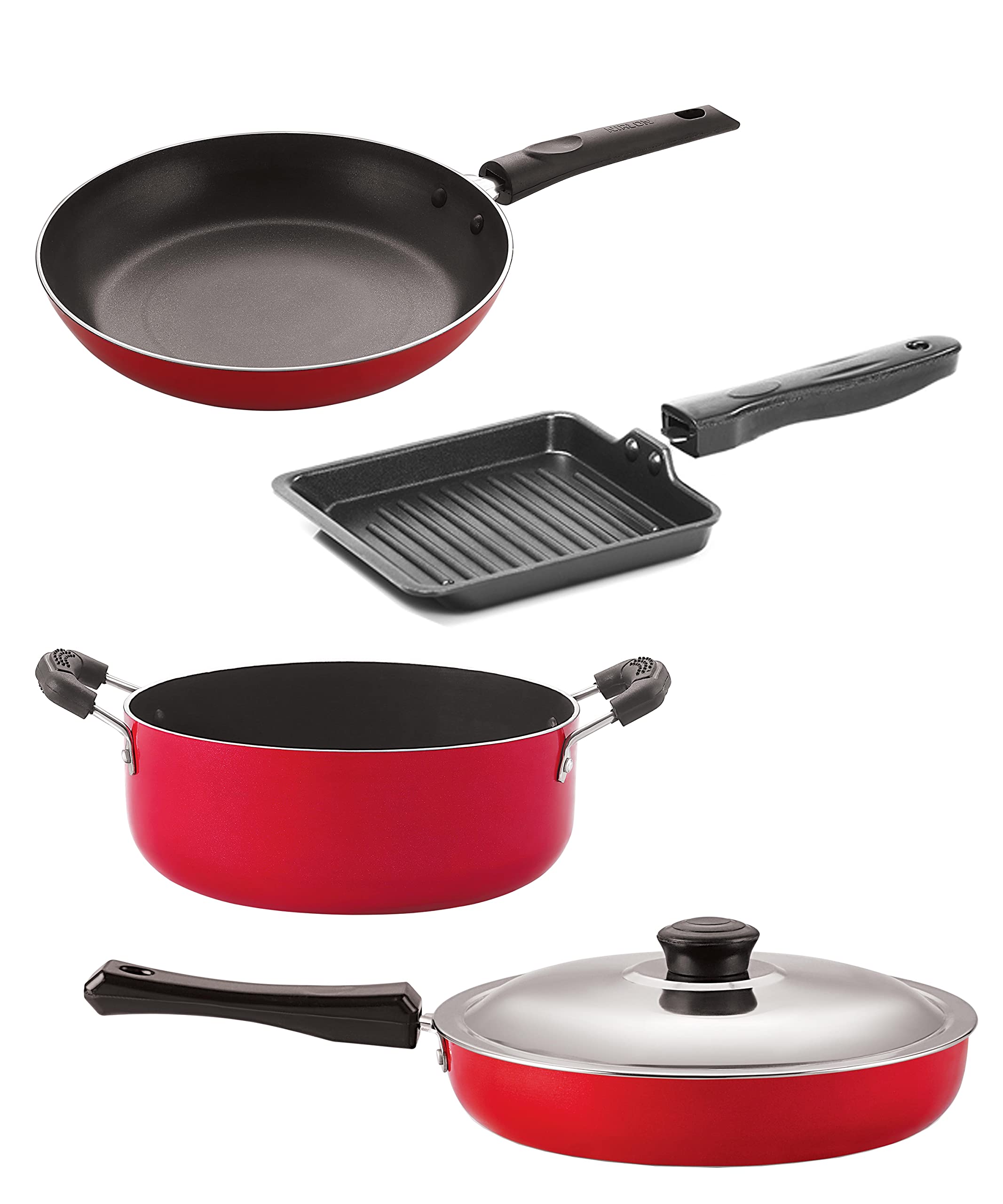 Nirlon Non Stick Aluminium Heat Resistance Cookware Set With Bakelite Handle (Gas Compatible), 4 Pieces (Fp10_Tp22_Sgp_Cs24)