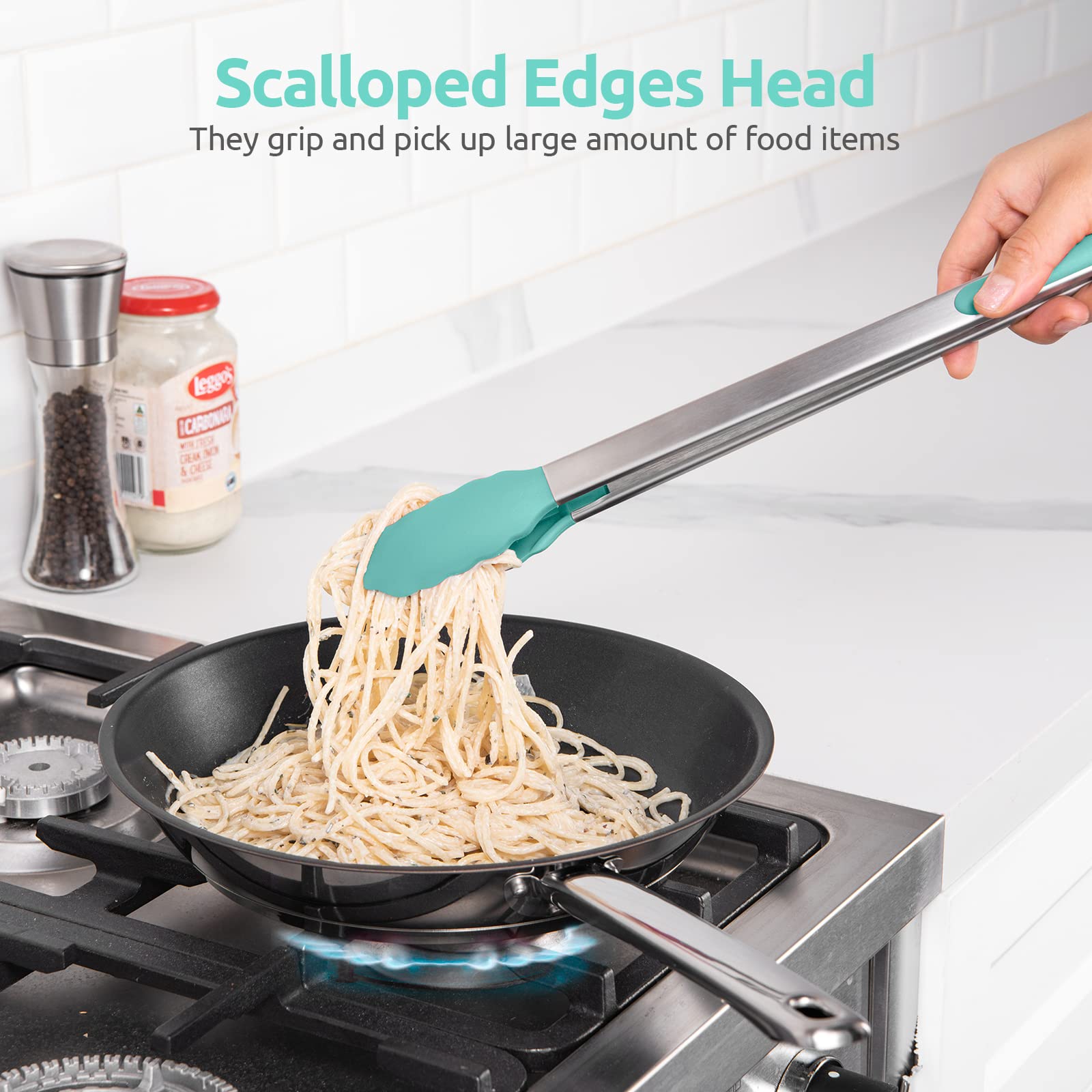 600F Heat Resistant Kitchen Tongs: U-Taste 16 In Extra Long Large Silicone Cooking Tong With Sturdy Non Stick Rubber Tips & Non