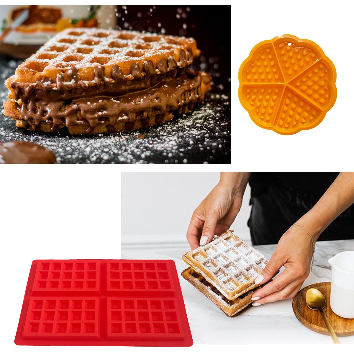 Set Of 4 Silicone Waffle Molds (Heart & Square Shape), Tunan Chocolate Waffle Baking Molds Muffin Pans Bread Pie Flan Bakeware -