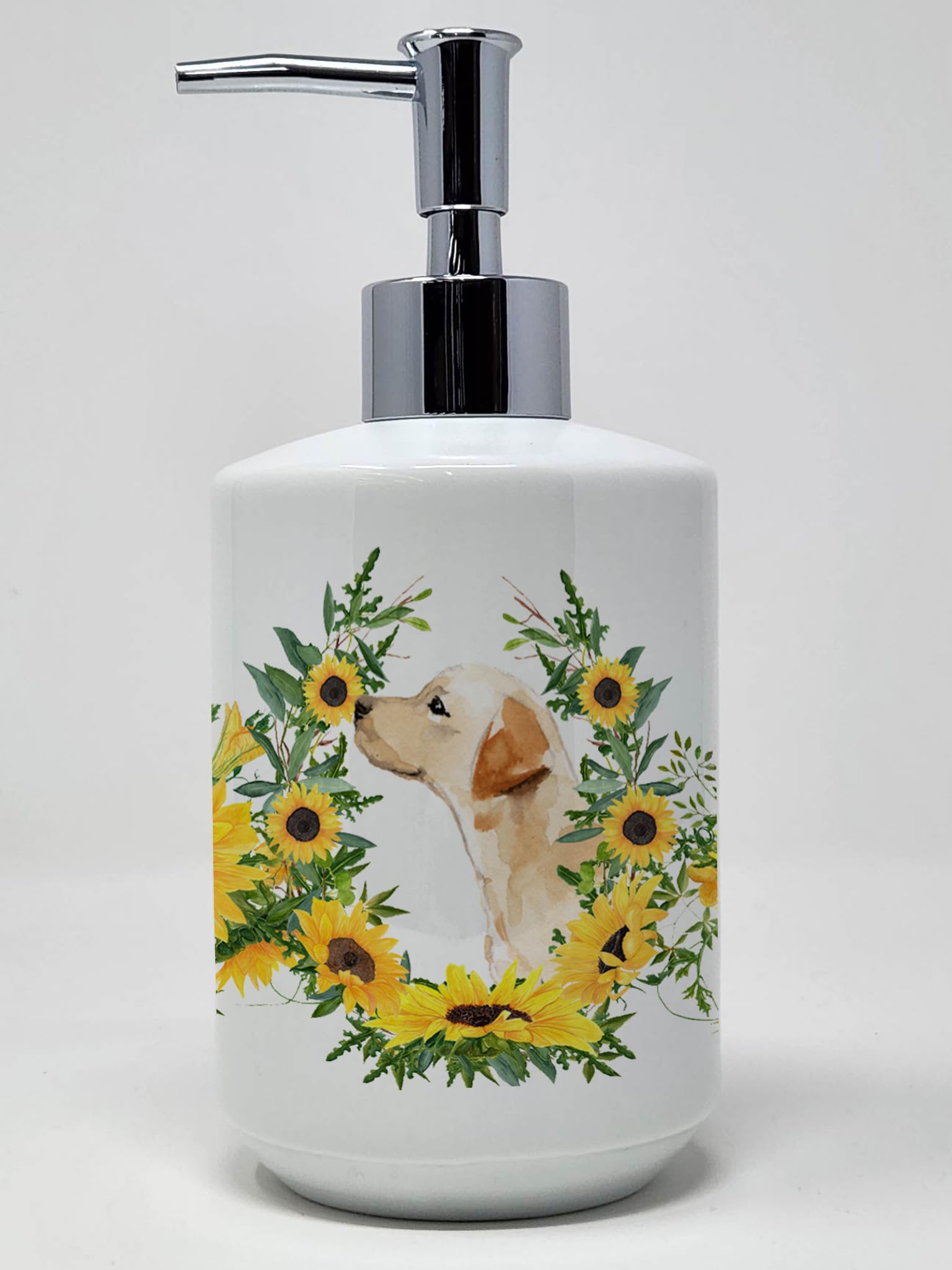 Caroline'S Treasures Ck2935Soap Yellow Labrador #2 In Sunflowers Ceramic Soap Dispenser Hand Soap Dispenser Pump Bottles For Bat