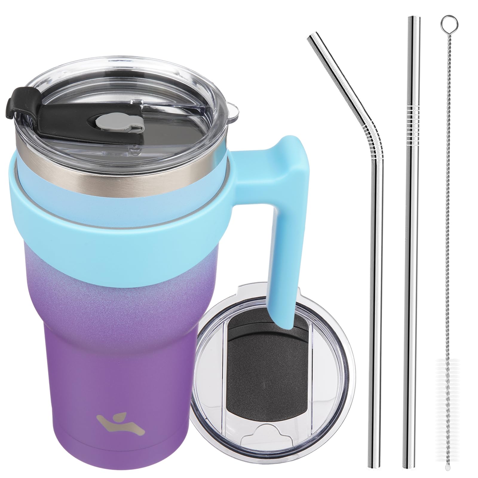 Konokyo 30 oz Tumbler with Handle and 2 Straw 2 Lid, Insulated Water Bottle Stainless Steel Vacuum Cup Reusable Travel Mug,Ocean