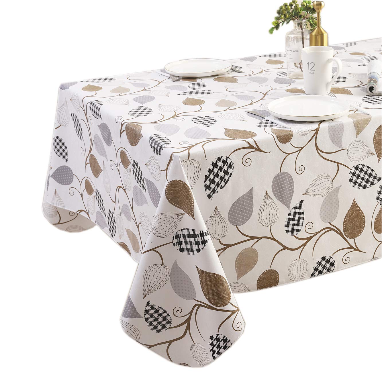 Heavy Duty Vinyl Tablecloth With Flannel Backing Waterproof Oil-Proof Pvc Table Cloth Stain-Resistant Wipeable Rectangle Or Squa