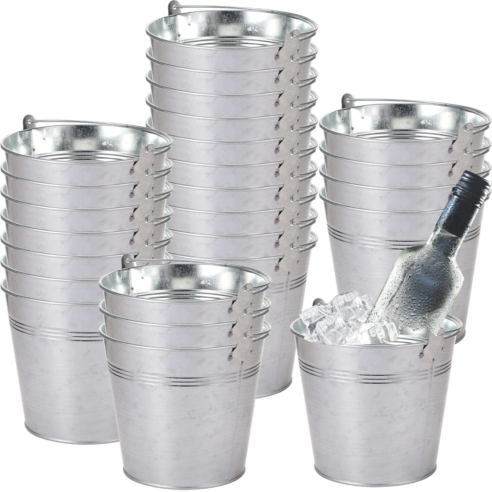 Didaey 24 Pack Galvanized Metal Buckets Bulk 6 Inch Small Ice Buckets Iron Candy Pail With Handle For Garden Planters Vase Table