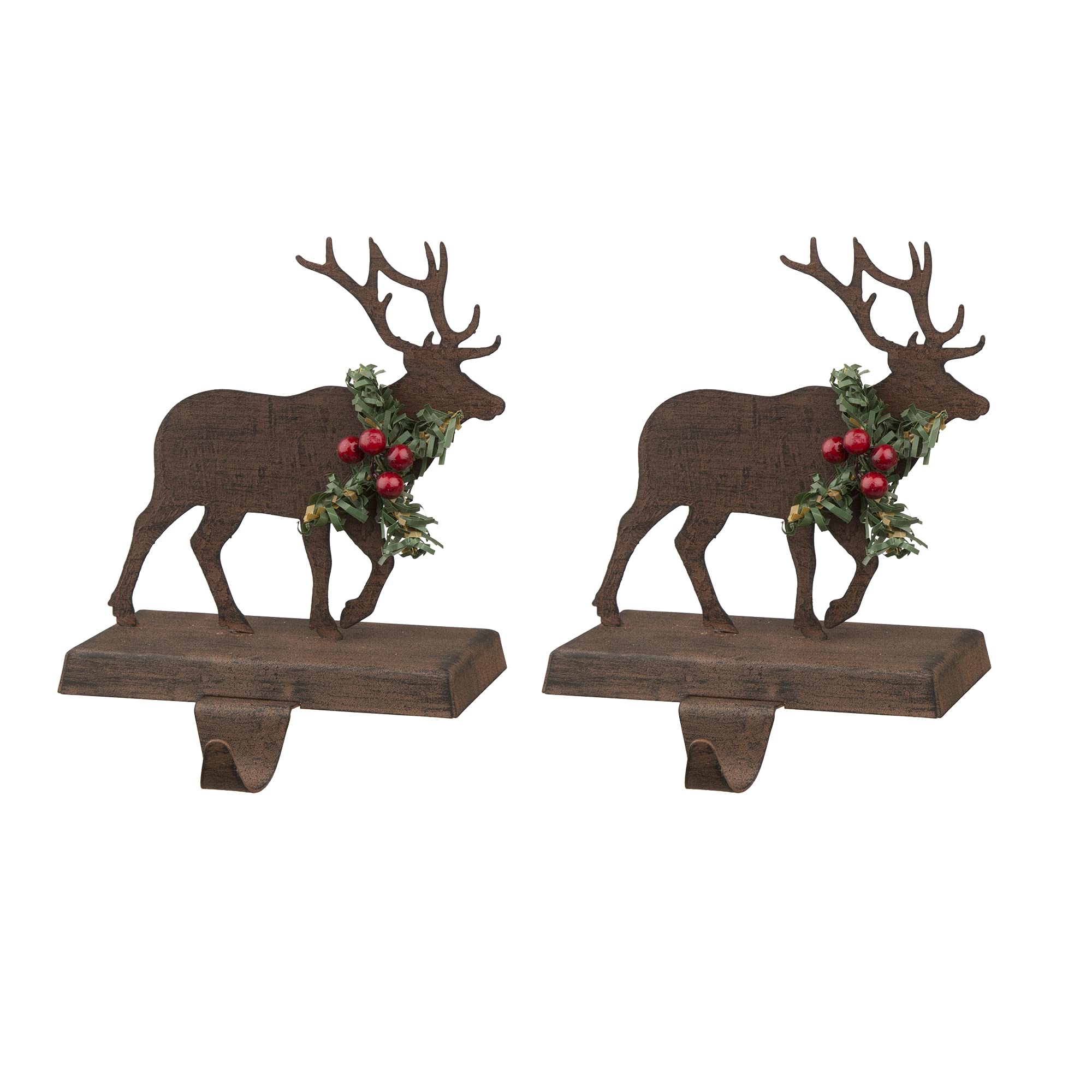 Glitzhome 2 Pcs Metal Reindeer Stocking Holder, 6.5 Inch Xmas Hanging Hooks for Stockings Stocking Hanger Christmas Indoor Decor