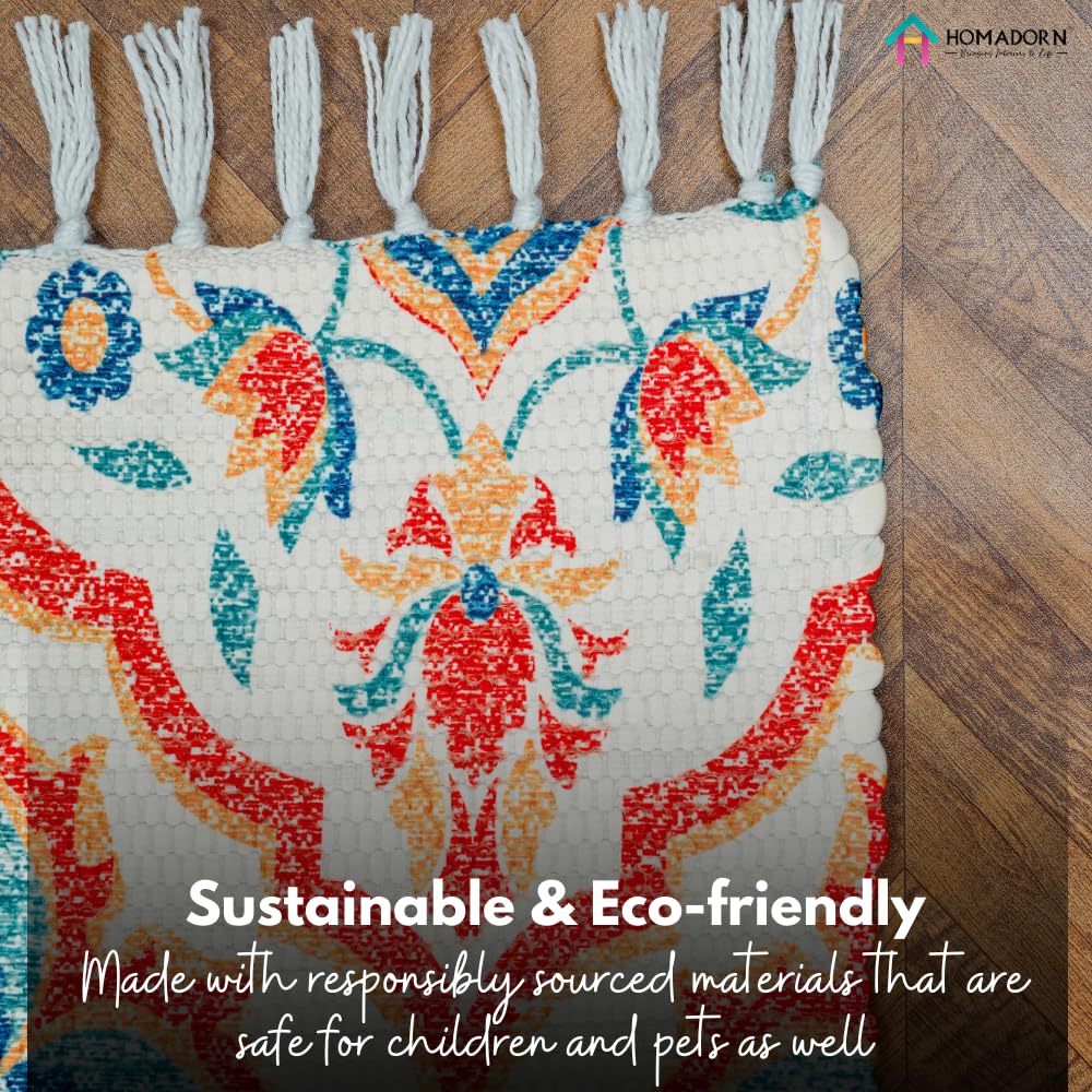 Homa Dorn Handmade Printed Dhurrie Carpet Rug Runner Floor Mat For Living Room, Bedroom (Hd_Desgin2_4 X 6 Feet, Multicolour)