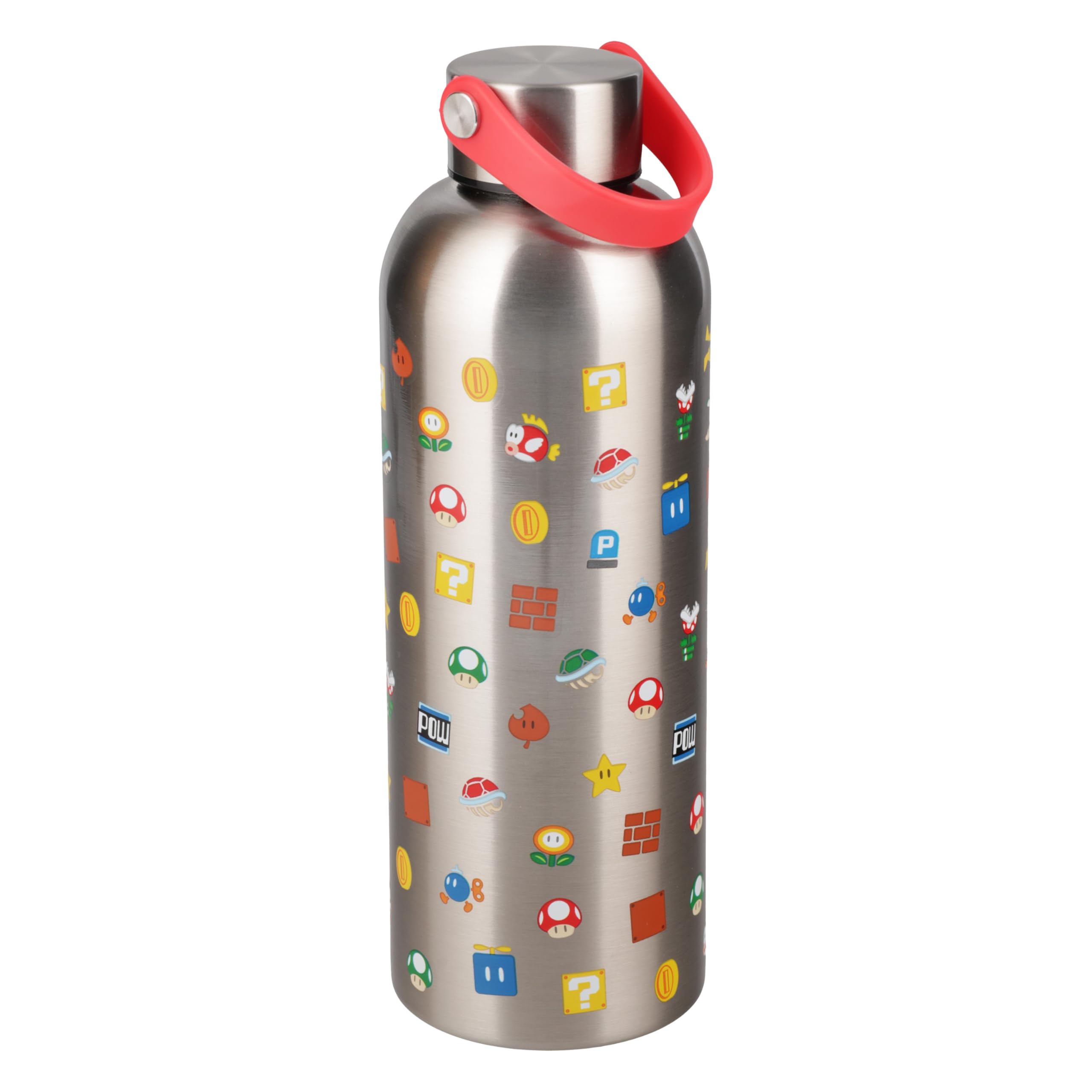 Paladone Super Mario Metal Water Bottle with Carry Loop - 500ml Stainless Steel Drinks Bottle, Official Nintendo Merchandise