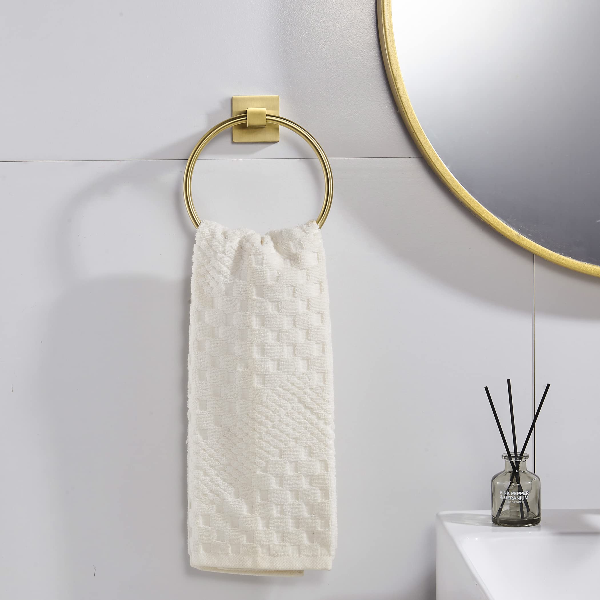 Bigbig Home Gold Toilet Paper Holder,Modern Towel Holder For Bathroom Wall, Brushed Gold Toilet Tissue Holder Towel Ring Wall Mo