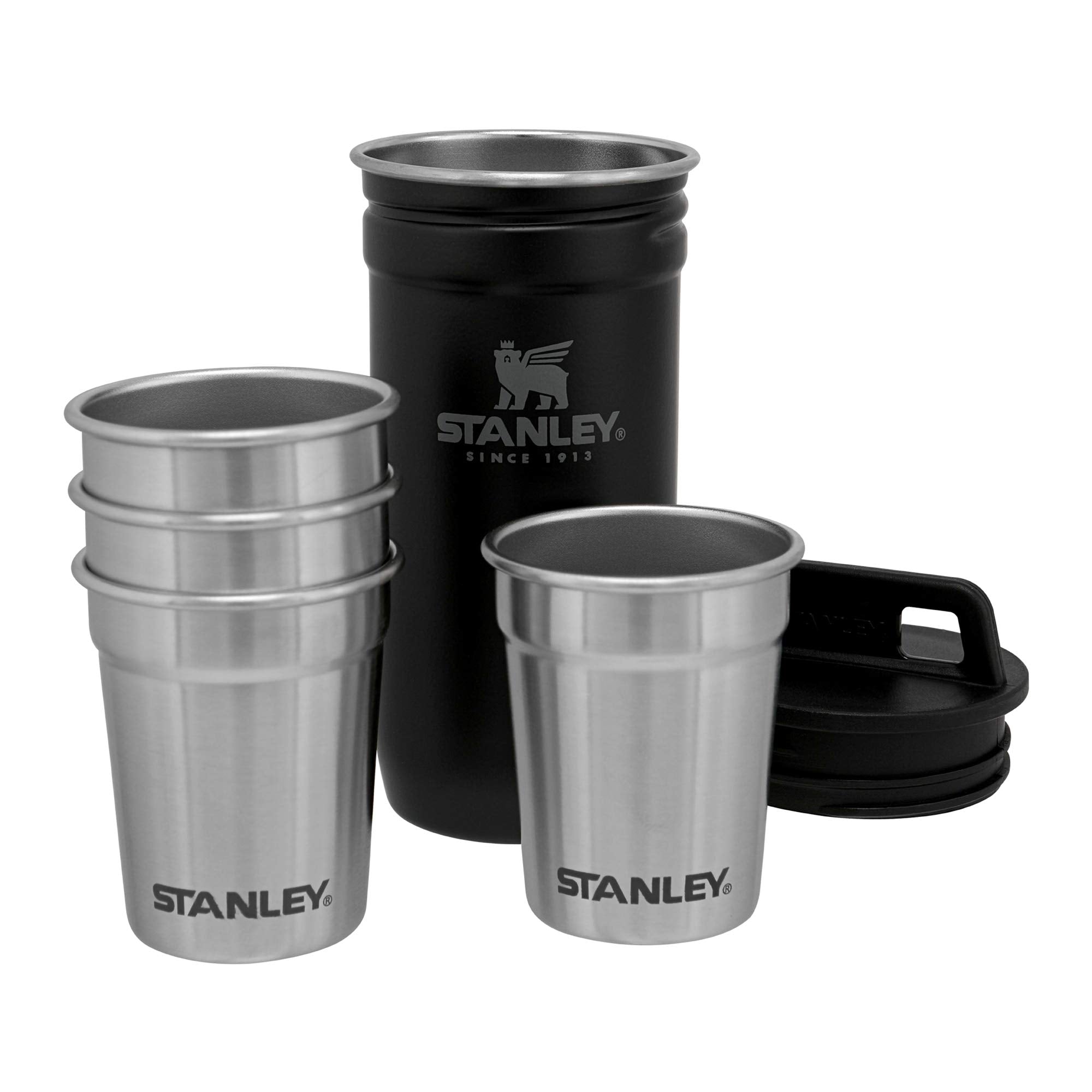Stanley Adventure Nesting Shot Glass Set, 4 Stainless Steel Shot Glasses With Rugged Metal Travel Carry Case, Camping Gifts, Mat
