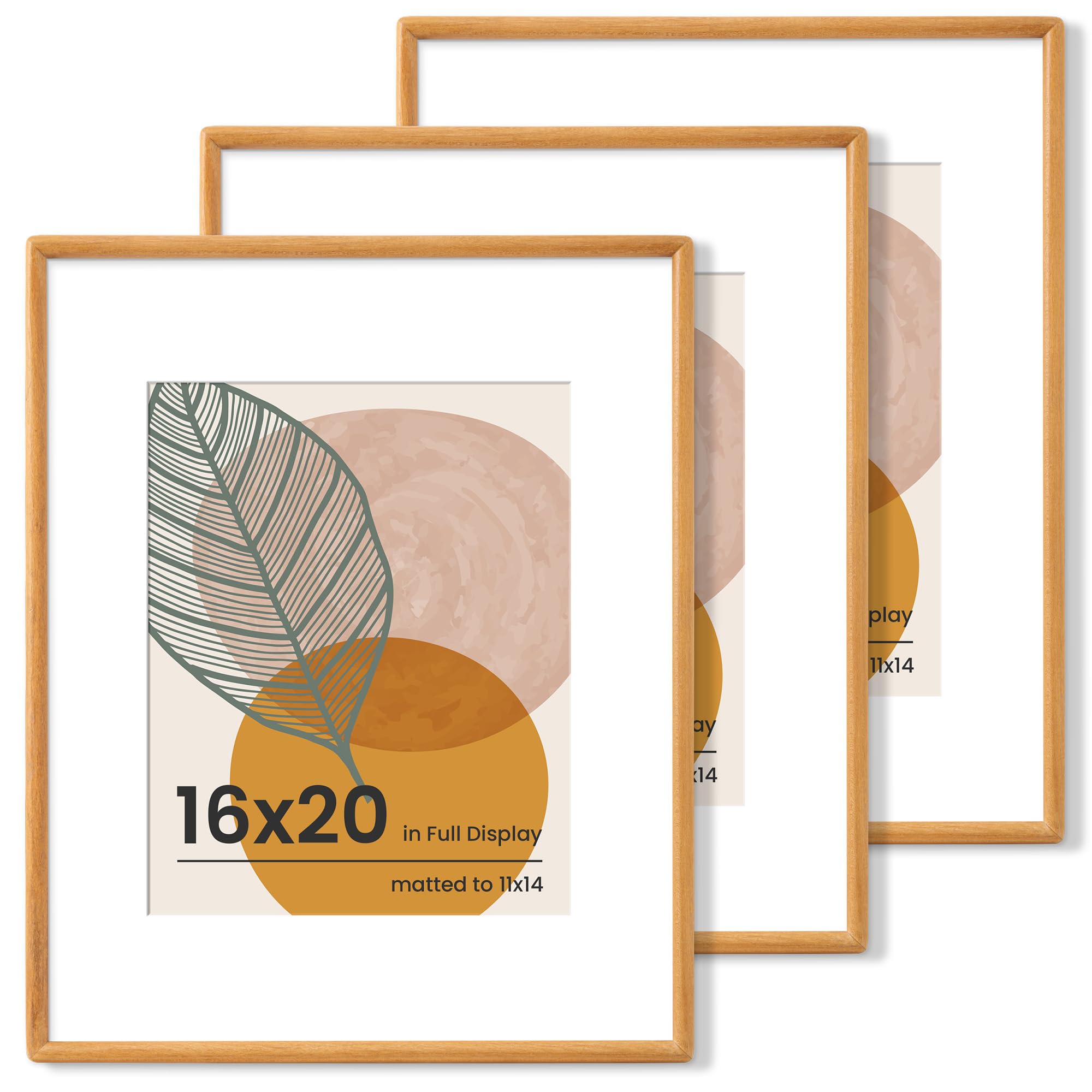 Axeman 16x20 Frame Set of 3 - Solid Teak Wood 16 x 20 Picture Frame With Mat for 11x14 - Rounded Corner 16 x 20 Frame with Tempe