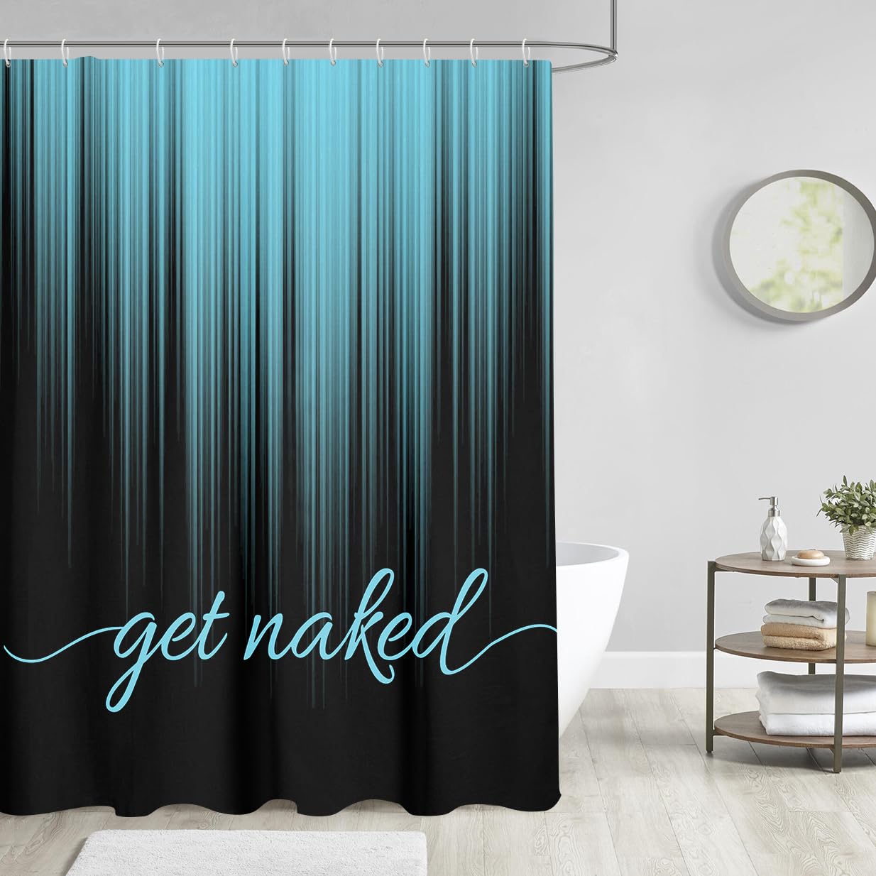 Aatter Teal And Black Shower Curtain Get Naked Turquoise Aqua Funny Adults Cool Abstract Ombre Art Aesthetic Gothic Mens Boys Te