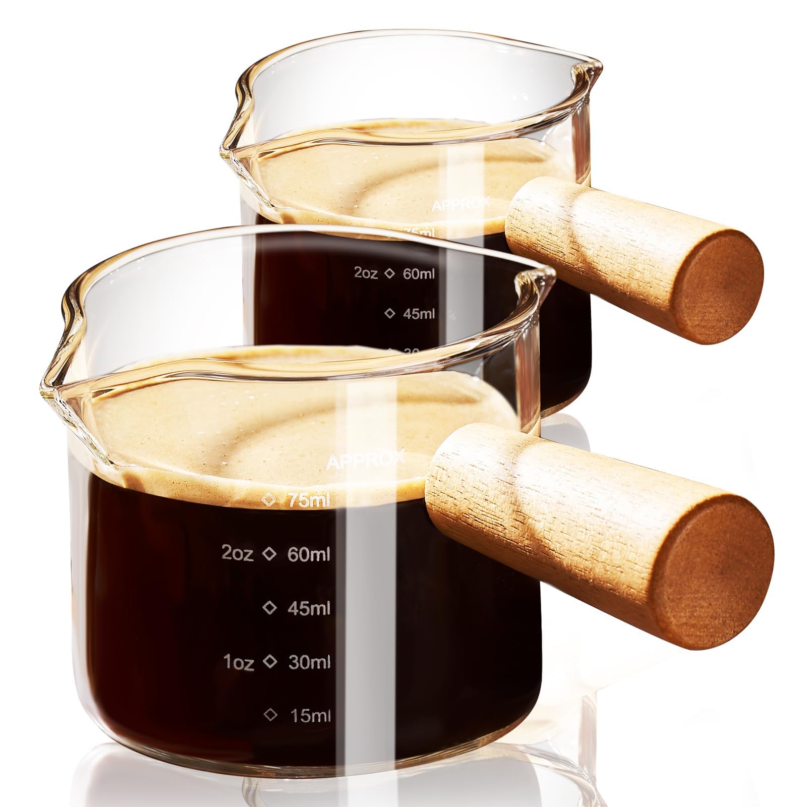 PARACITY Espresso Cups with Handle set of 2, 3.5OZ Double Spout Glass Measuring Cup with Dual Scale, Clear Espresso Shot Glass w