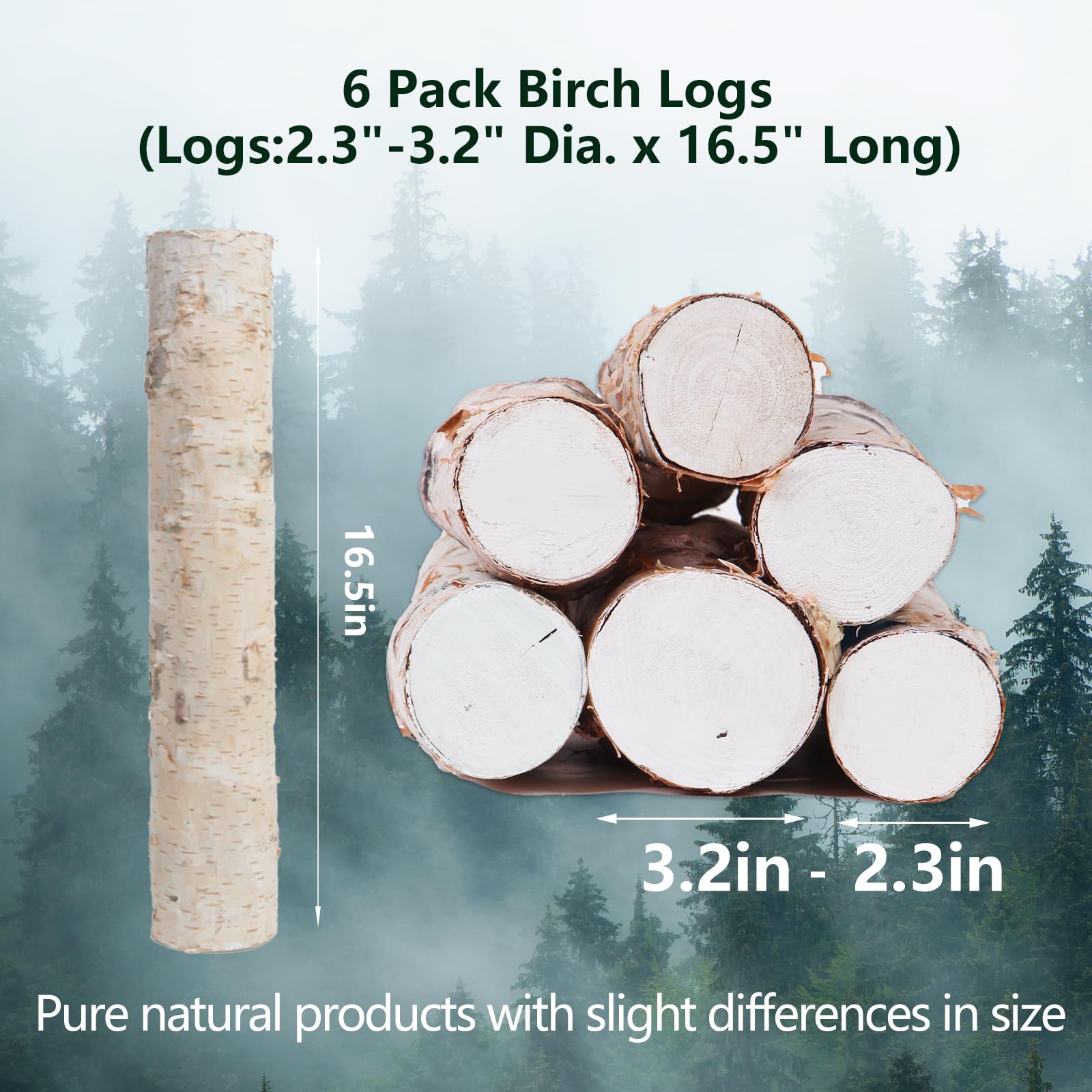 6 Pack Birch Logs Decorative Birch Branches Natural Birch Log For Decoration,Crafts,Diy, Fireplace Decor Firewood(Birch Logs:2.3