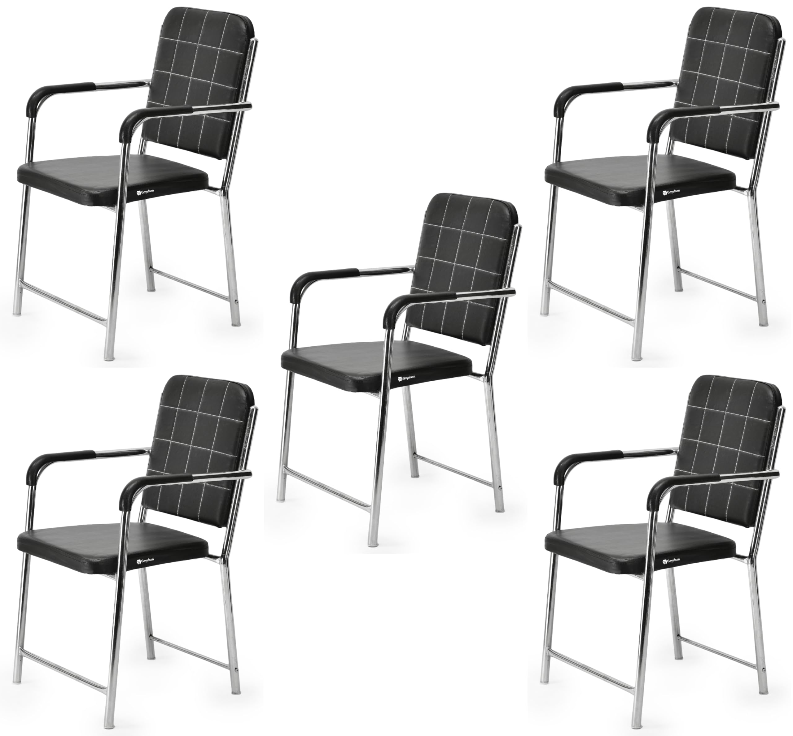 Ratison Office Chair Visitor Chair With Arm Rest With Steel Frame And Cushioned Seat Back, Chair Without Wheels Holds Up To 140 