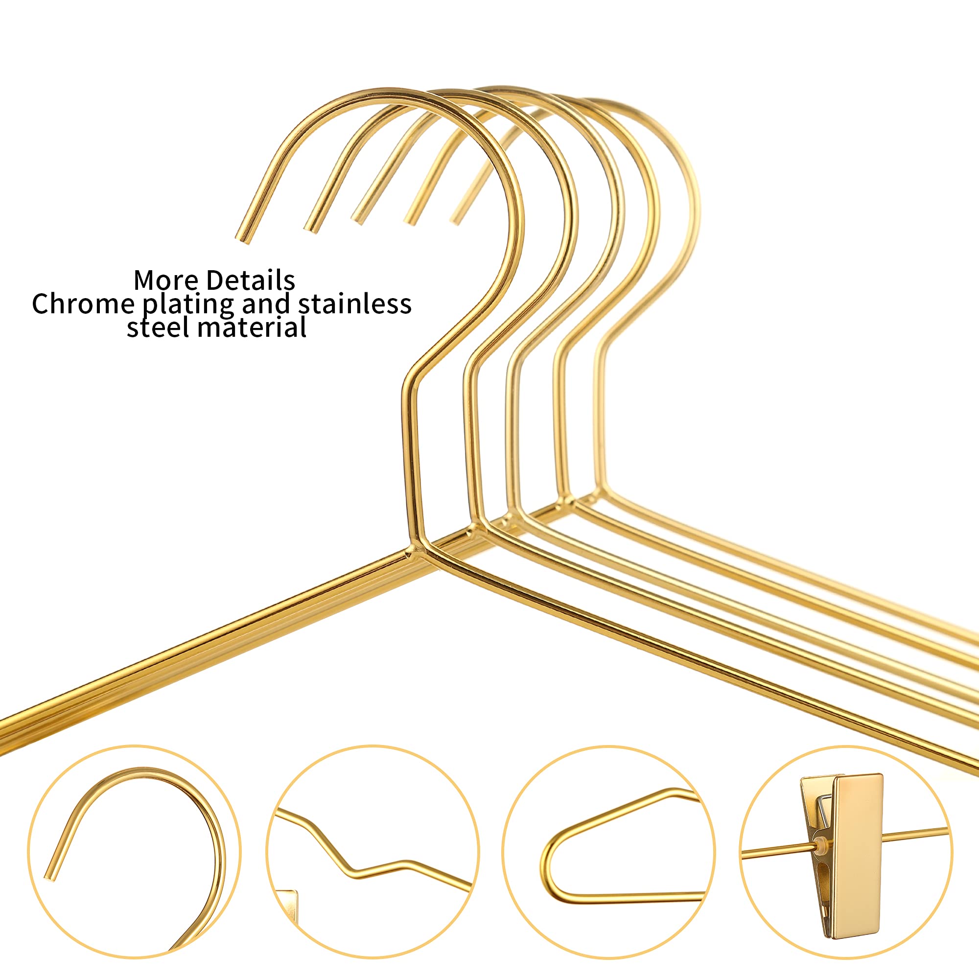 Metal Hangers Heavy Duty Gold 15 Pack Metal Gold Hangers Wire Hanger With Gold Clips For Storage & Display (Gold)