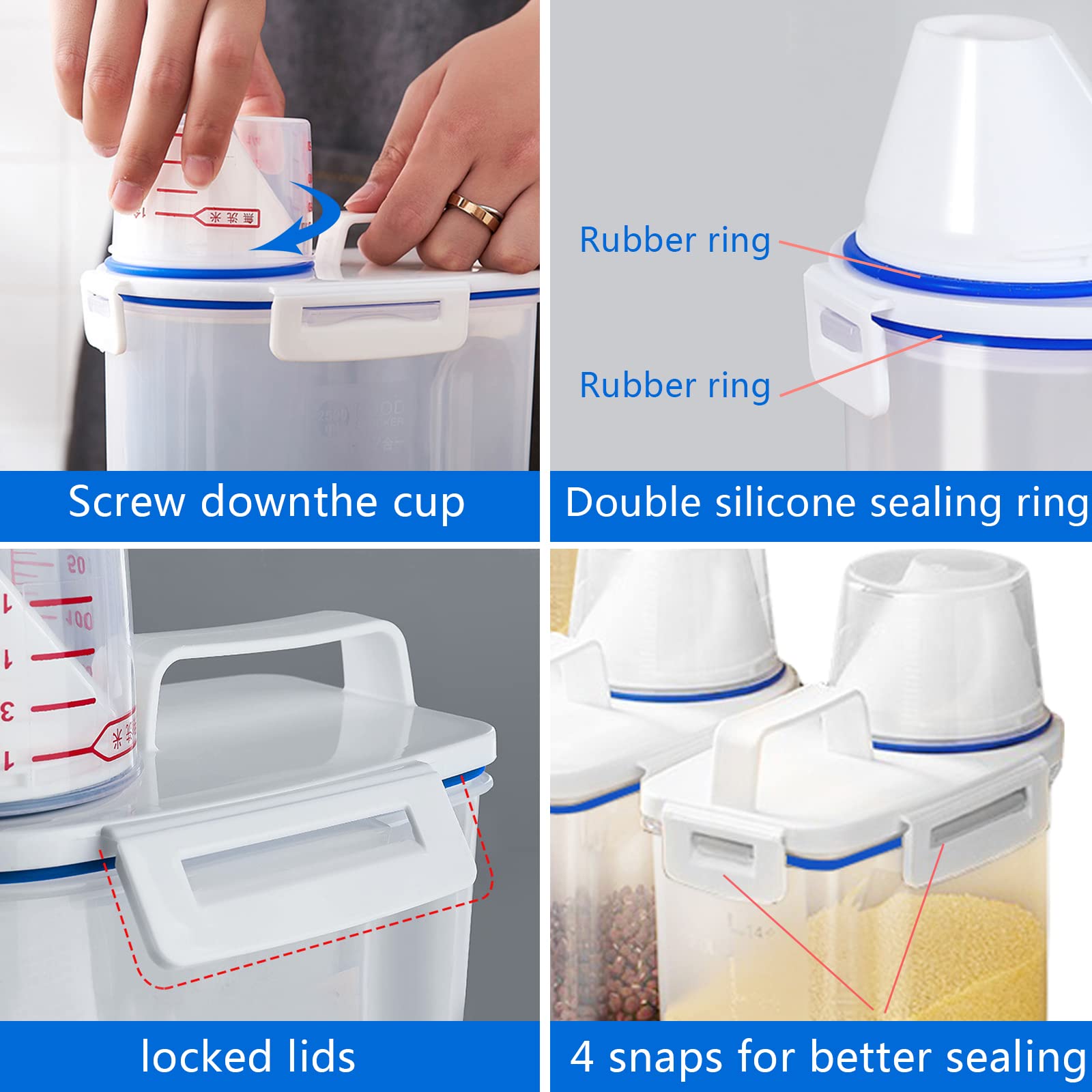 Jioko 2 Pcs 5.5 Lb Rice Storage Container, Airtight Cereal Flour Dispenser With Pouring Spout & Measuring Cup, Kitchen Plastic C