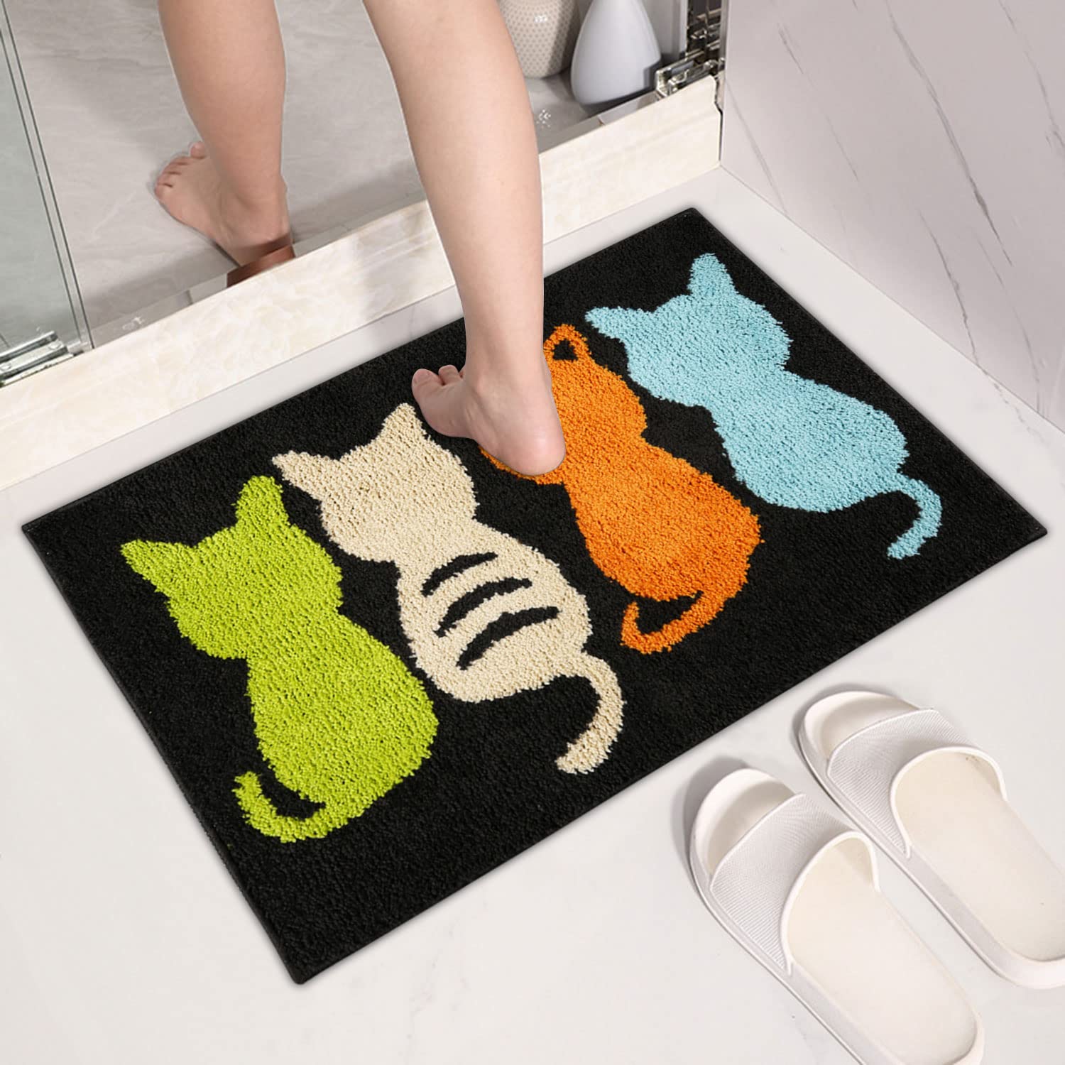 Hi Space Cat Bathroom Rugs Mat 31.5X19.7In Bath Mat For Bathroom Non Slip Machine Washable Soft Absorbent Cute Bath Rug Plush Ba