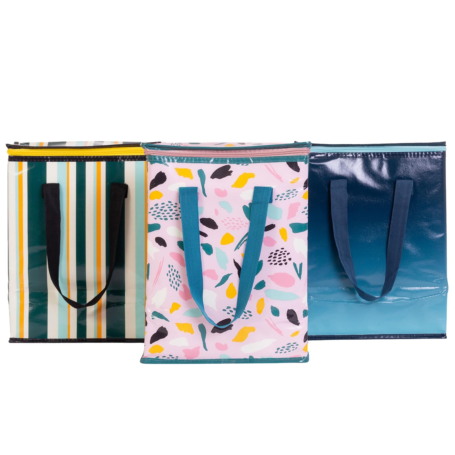 Planet E Reusable Grocery And Picnic Bags - Colorful Collapsible Multipurpose Heavy Duty Utility Tote With Insulated Zippered Co