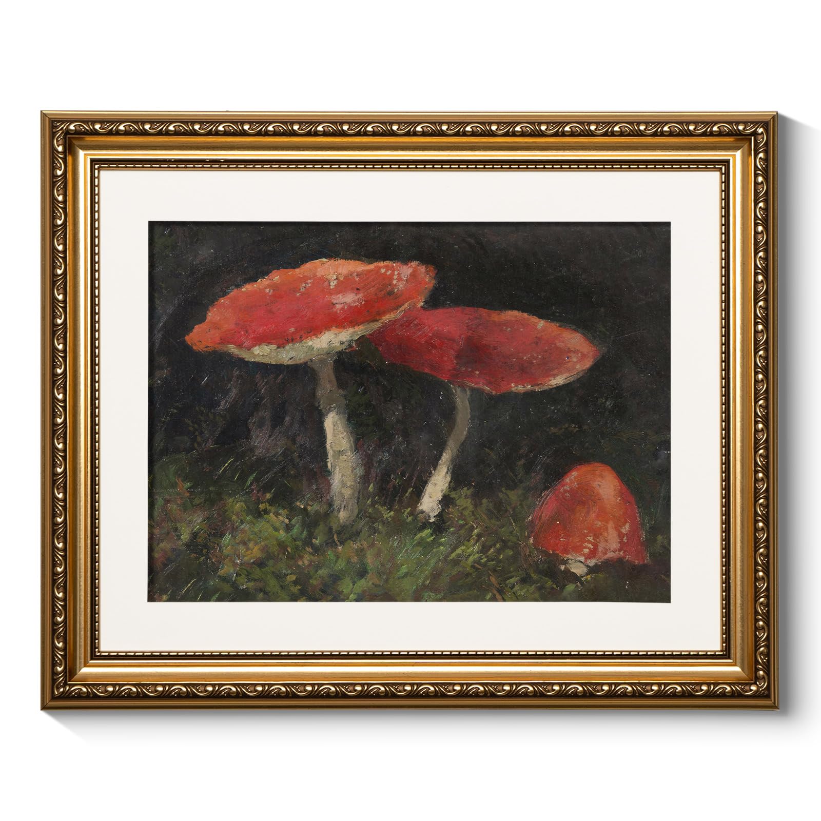 ARPEOTCY Vintage Gold Framed Mushroom Wall Art, Retro Botanical Paintings Farmhouse Cottagecore Decor, Canvas Prints, Antique Pi
