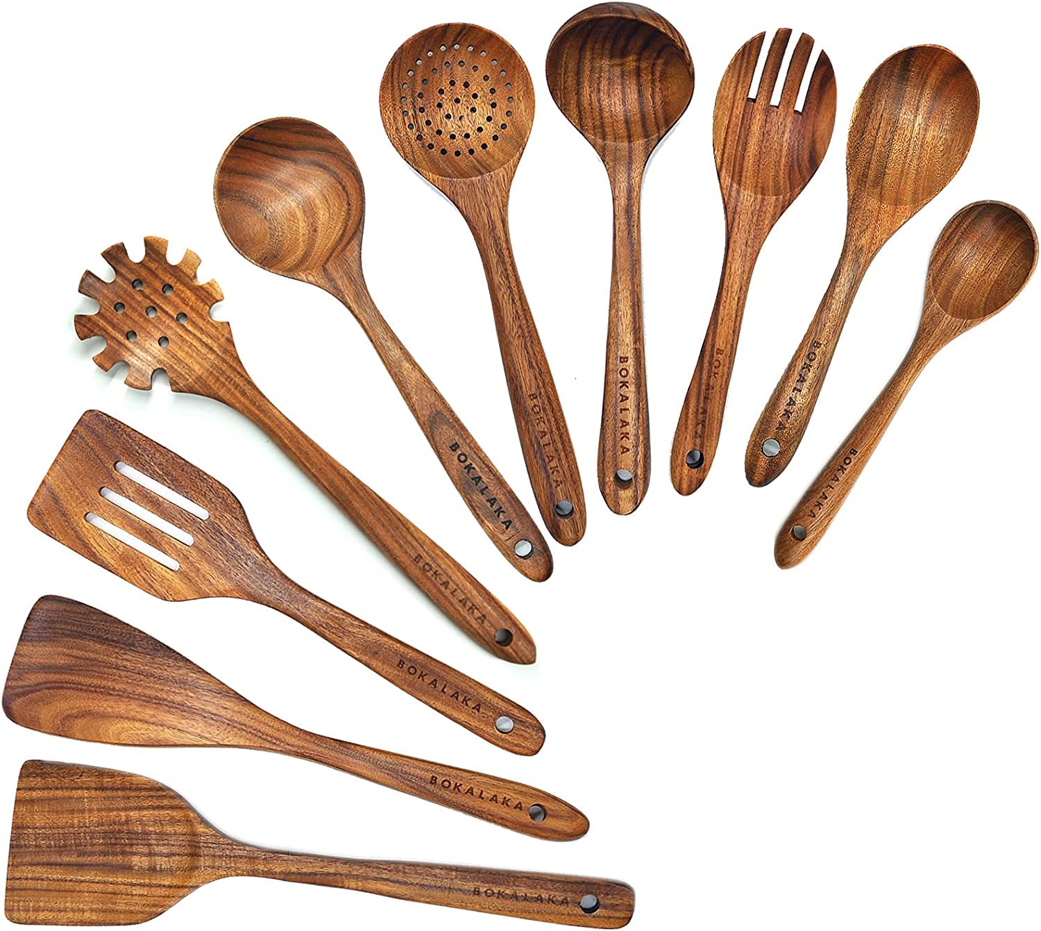 Wooden Spoons For Cooking,10 Pcs Natural Teak Wooden Kitchen Utensils Set Wooden Utensils For Cooking Wooden Cooking Utensils Wo