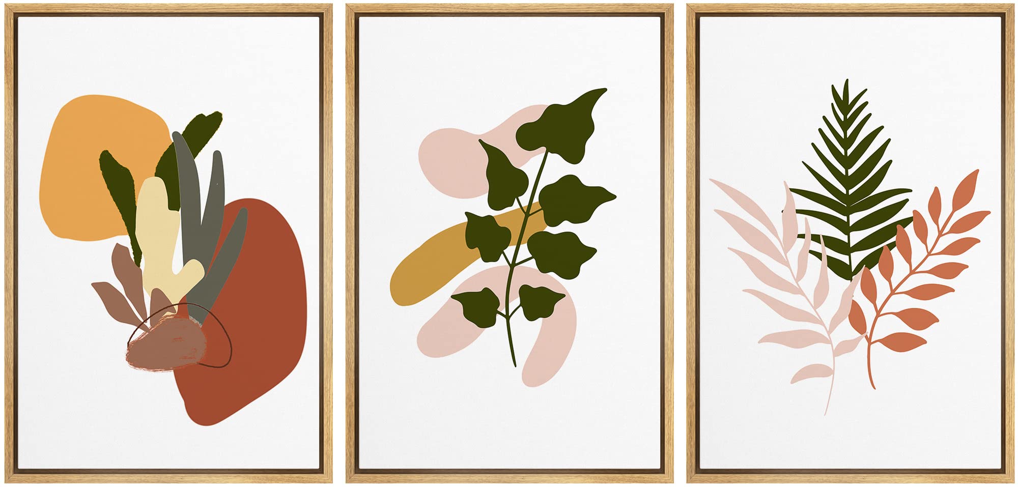 Idea4Wall Framed Wall Art Print Set Pink, Green & Brown Desert Plants & Polygons Geometric Flower Illustrations Modern Art Rusti