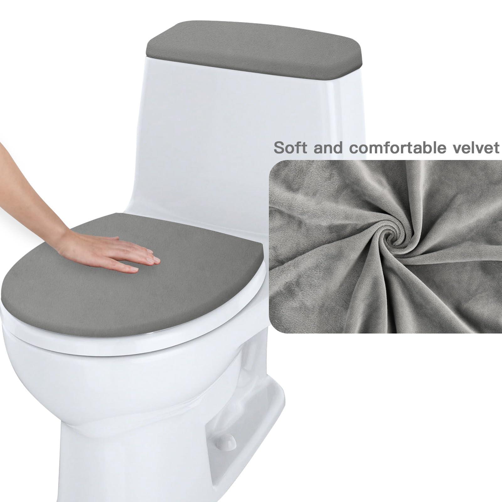 Toilet Lid Cover And Toilet Tank Lid Cover Replacement Toilet Cover With Elastic Bottom For Bathroom Decor Accessories (Light Gr
