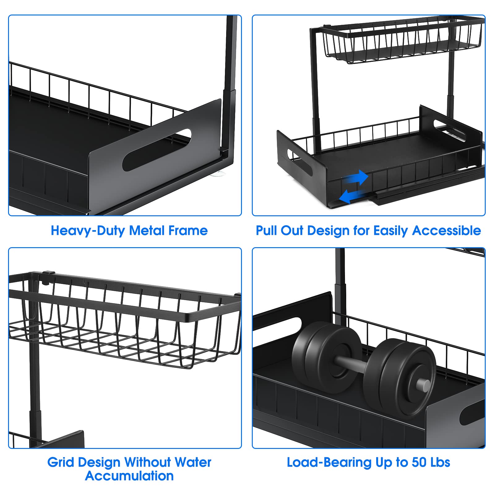 Uinofle Under Sink Organizers And Storage, 2 Tier Sliding Cabinet Basket Organizer Drawer Pull Out Cabinet Organizer Multi-Purpo