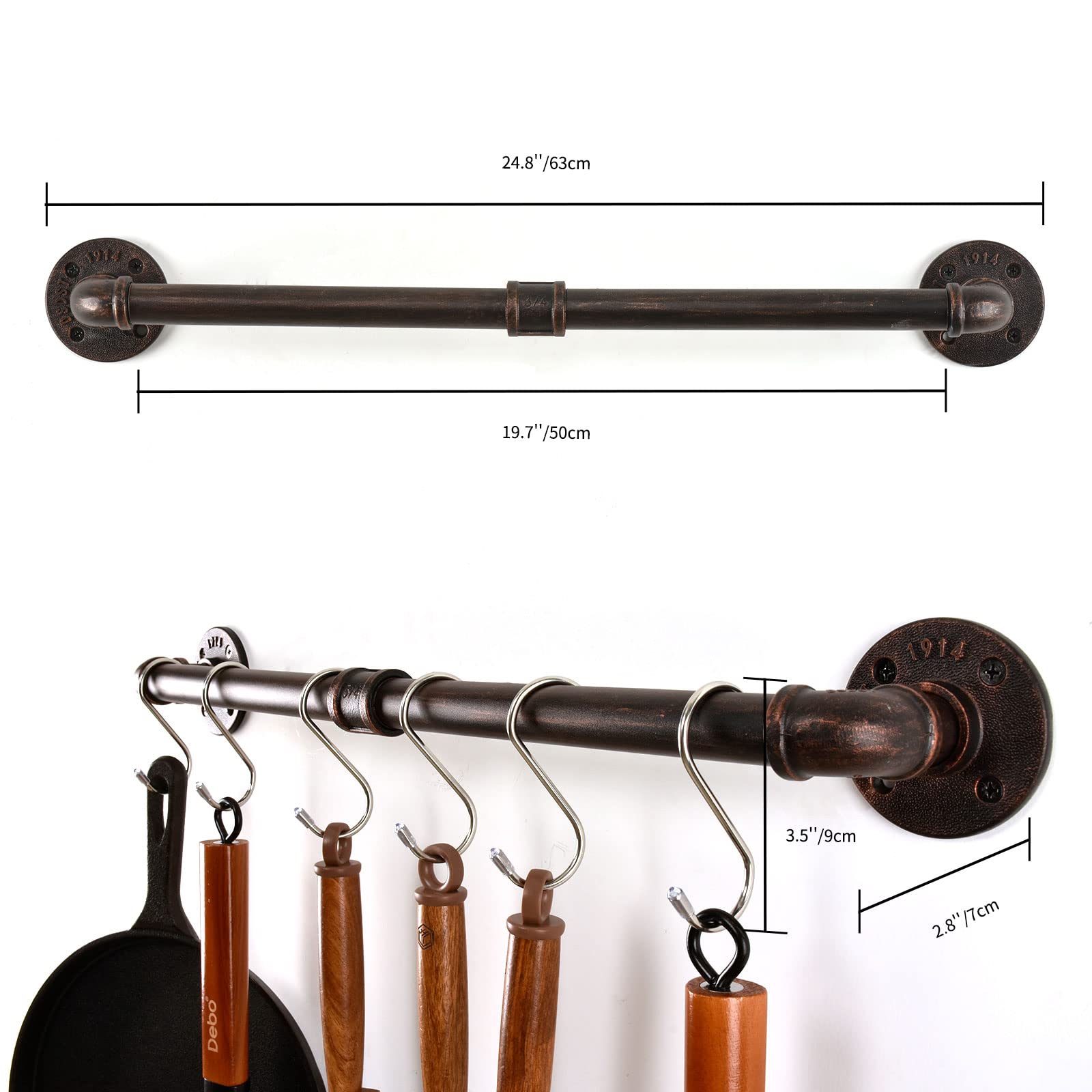 Hoemlim Pipe Pot Pan Rack Wall Mounted Industrial Utensil Lid Holder Cookware Hanger Kitchen Organizer Hanging Bar Rail With S H