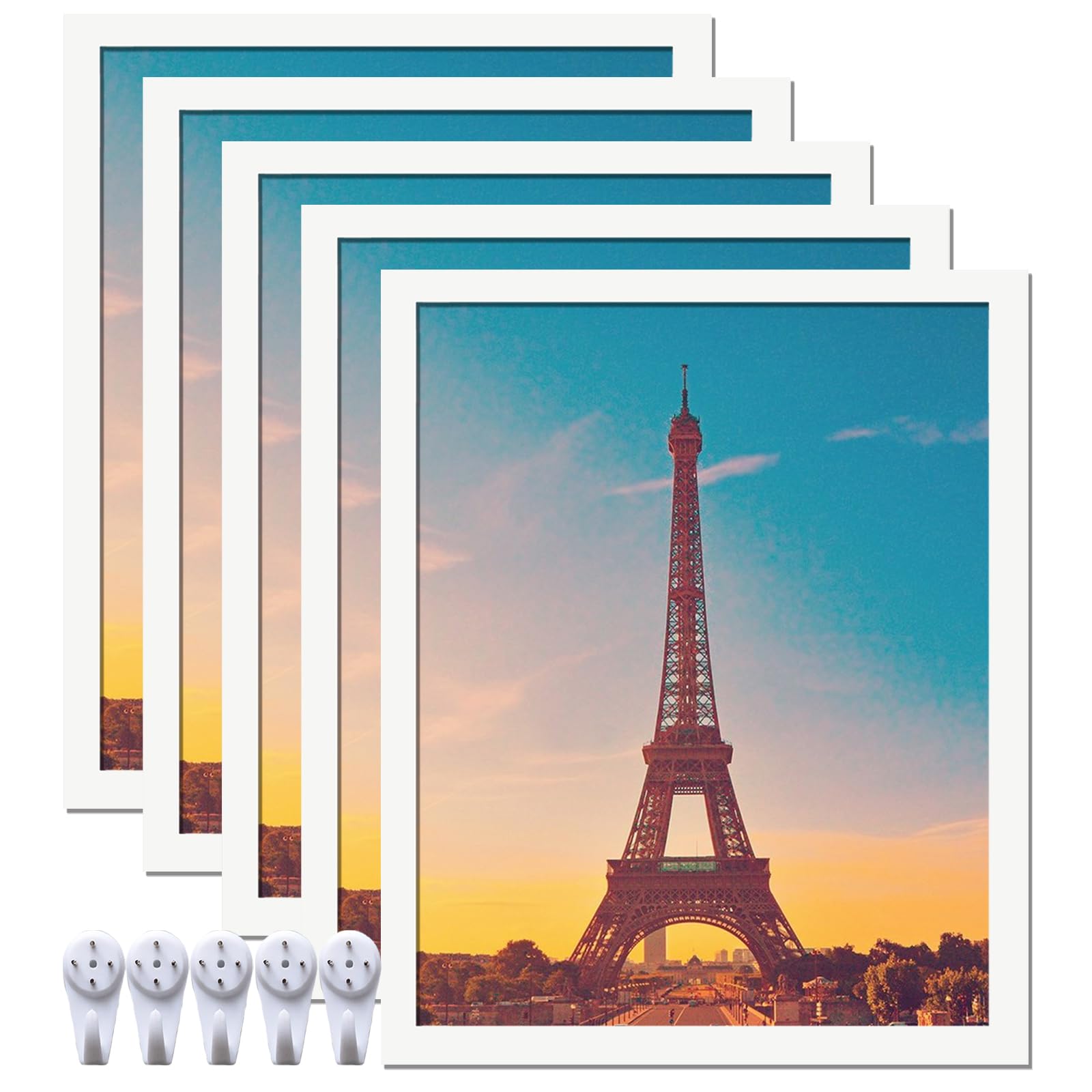 icariery 20x20 Picture Frame Set of 5, White Square Photo Frames High Transparent Wall Gallery Desktop Horizontal Vertical for C
