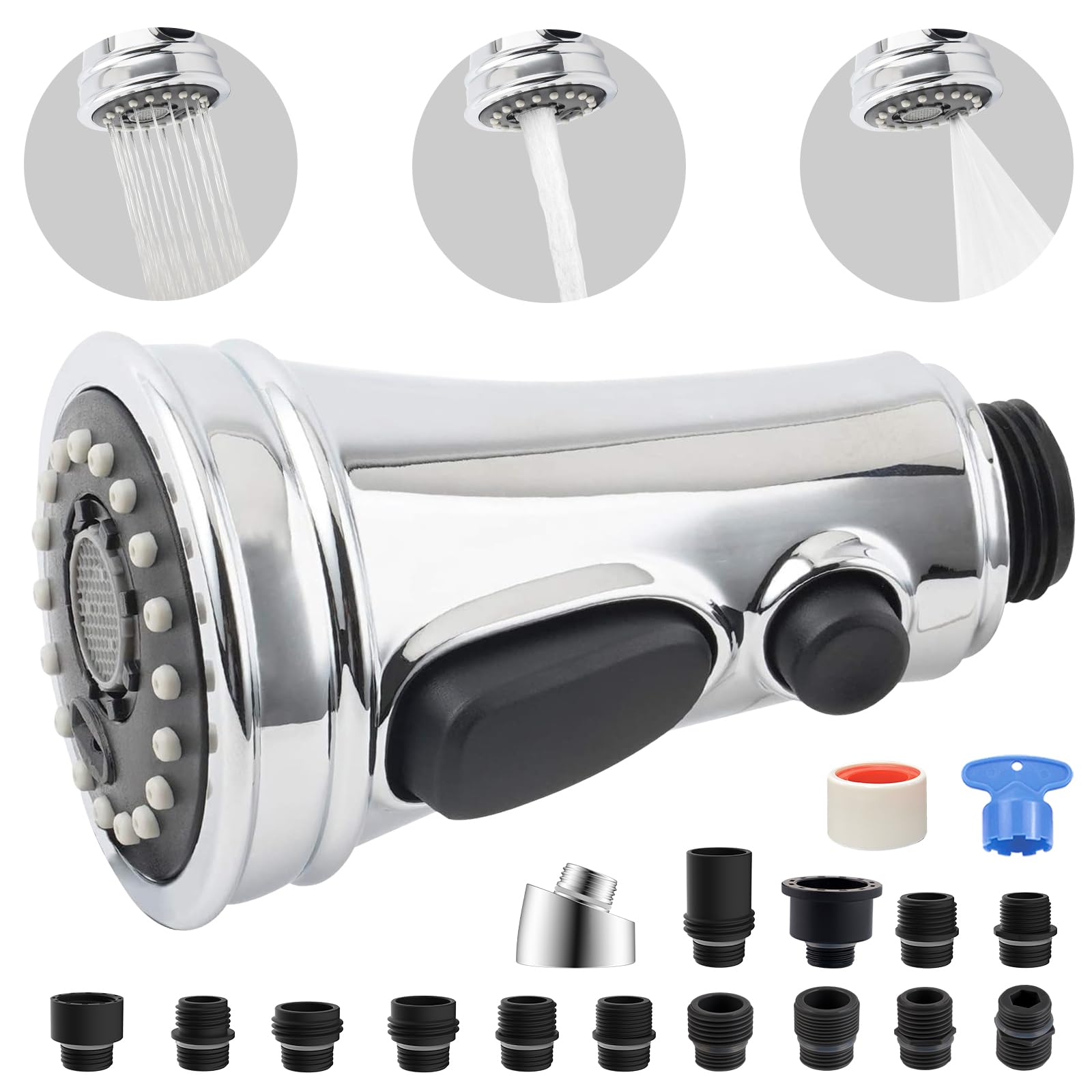 Universal Pull Down Spray Head 3 Modes For Kitchen Sink Faucet, Kitchen Sink Faucet Sprayer Nozzle Head Replacement Compatible W