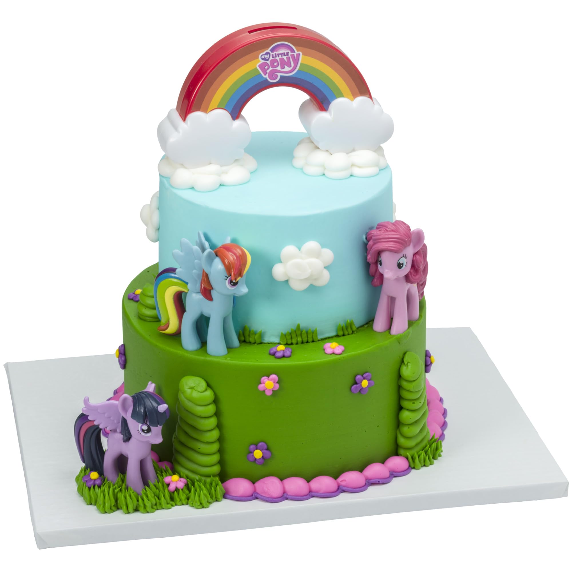 DecoSet My Little Pony Over The Rainbow Signature Cake Topper  4 Piece Decoration  Rainbow Dash  Pinkie Pie  and Twilight Sparkle  A Rainbow Coin Bank  Collectable Figurines For Birthday