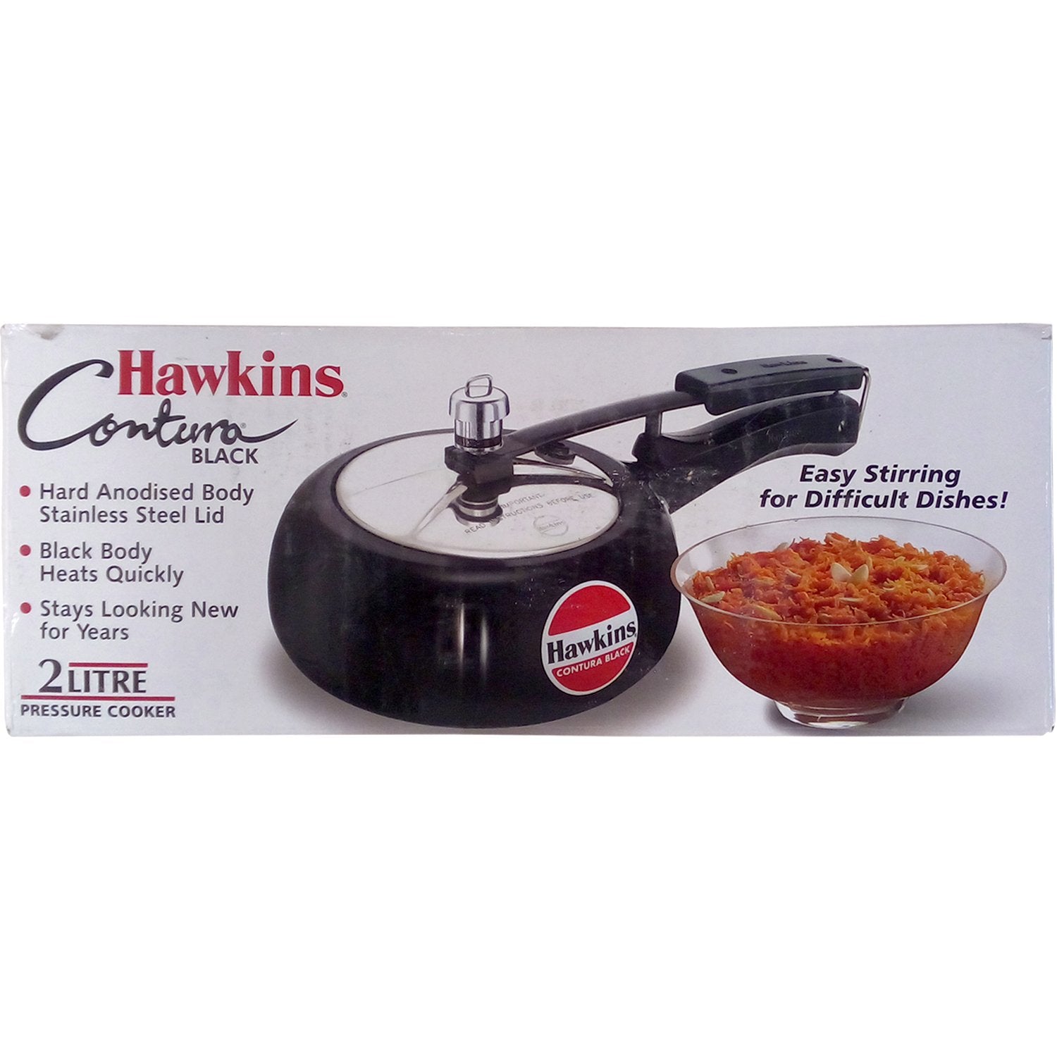 Hawkins Contura Black Stainless Steel Inner Lid Pressure Cooker, 2 Litre, Black (Cb20), 2 Liter