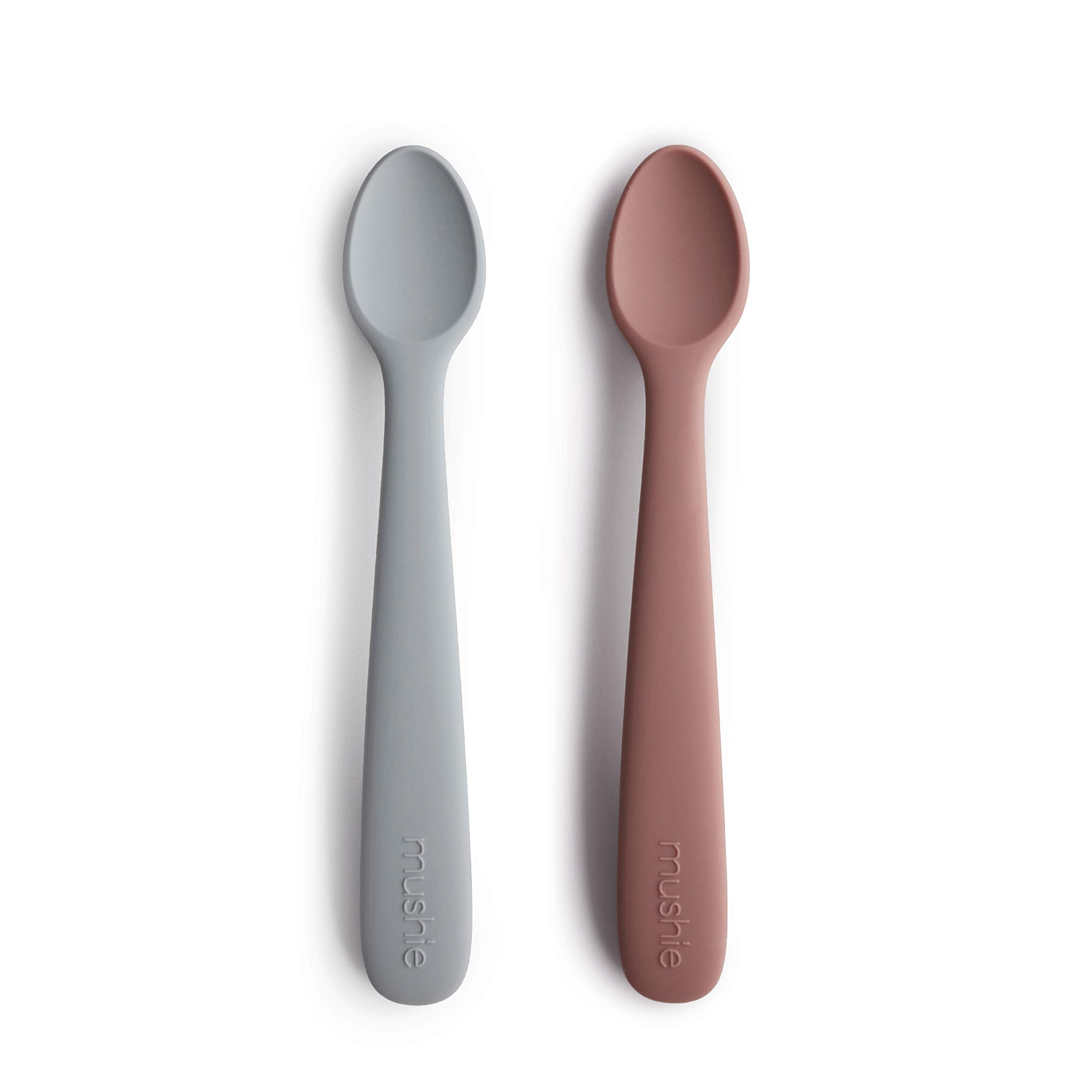 Mushie Silicone Baby Feeding Spoons | 2 Pack (Stone/Cloudy Mauve)