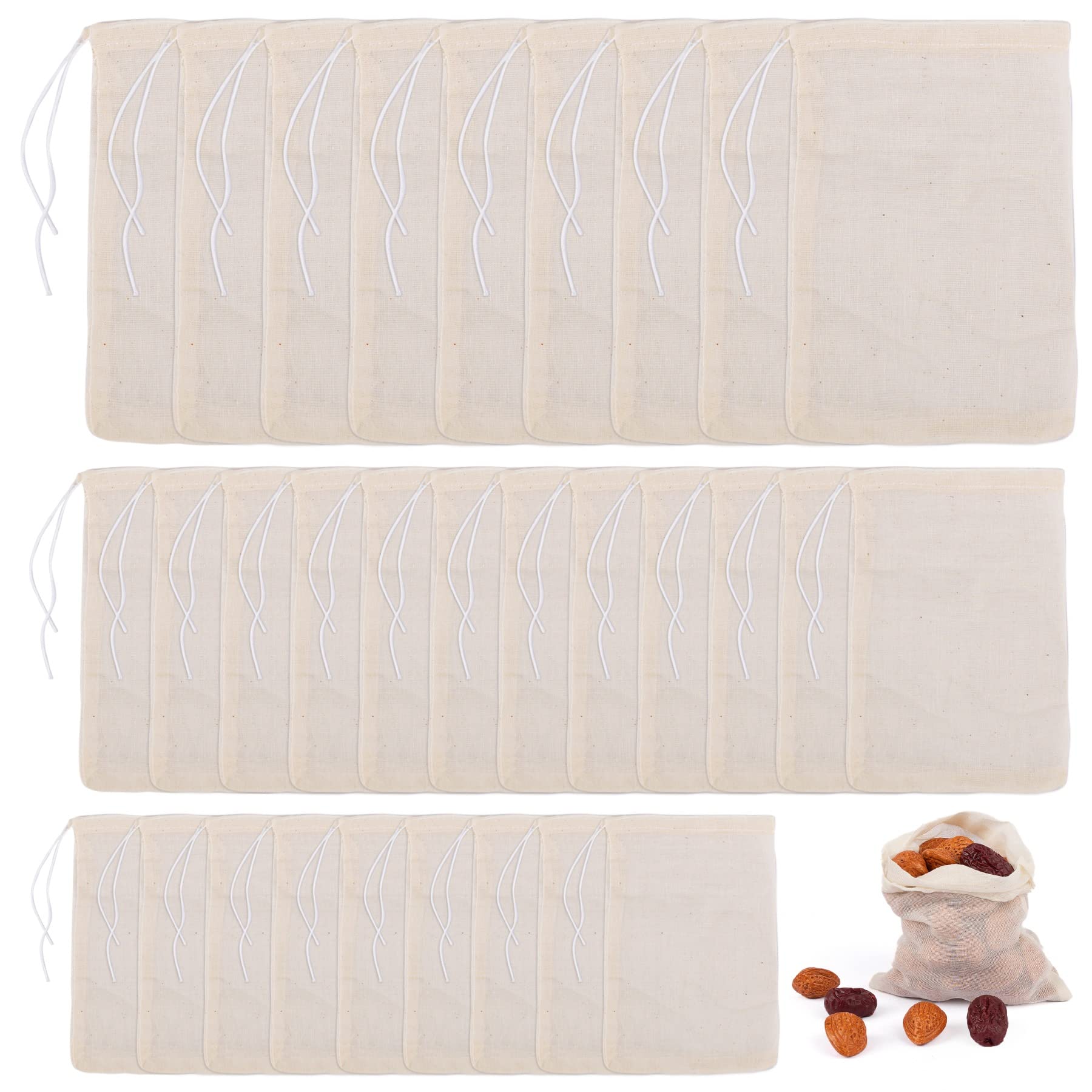 Auear, 30 Pack Reusable Drawstring Cotton Soup Bags Spice Bag Tea Filter Bag Coffee Brew Herb Muslin Bags Cheesecloth Bag For St
