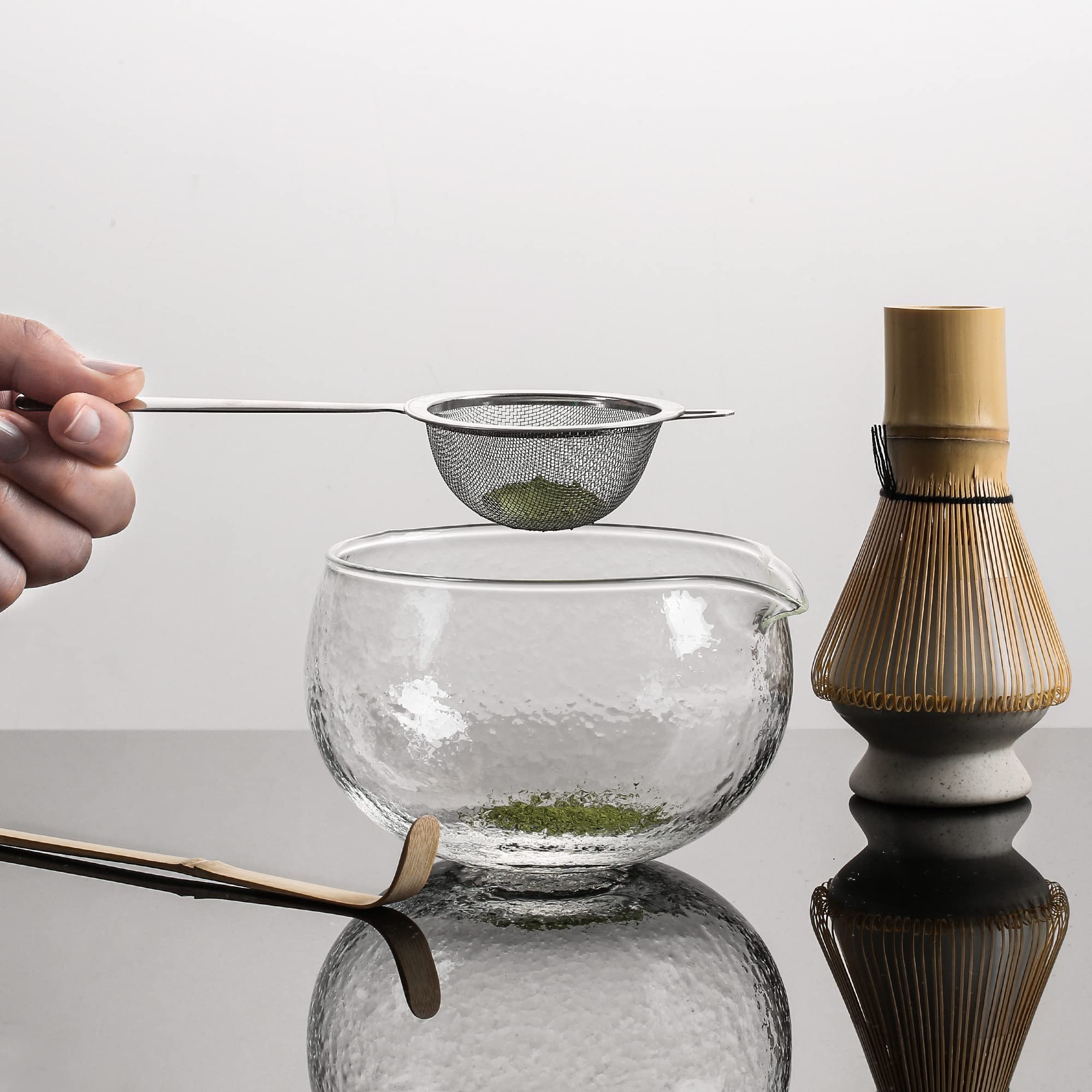 Bamboo Matcha whisk Kit  Matcha Tea Set  Bamboo Matcha Whisk and bowl (Chawan) Scoop (Chashaku)  Chasen Holder  Tea Strainer (Sifter)  Tea Towel in Wooden Case - Ideal Travel Matcha Ceremony Kit?