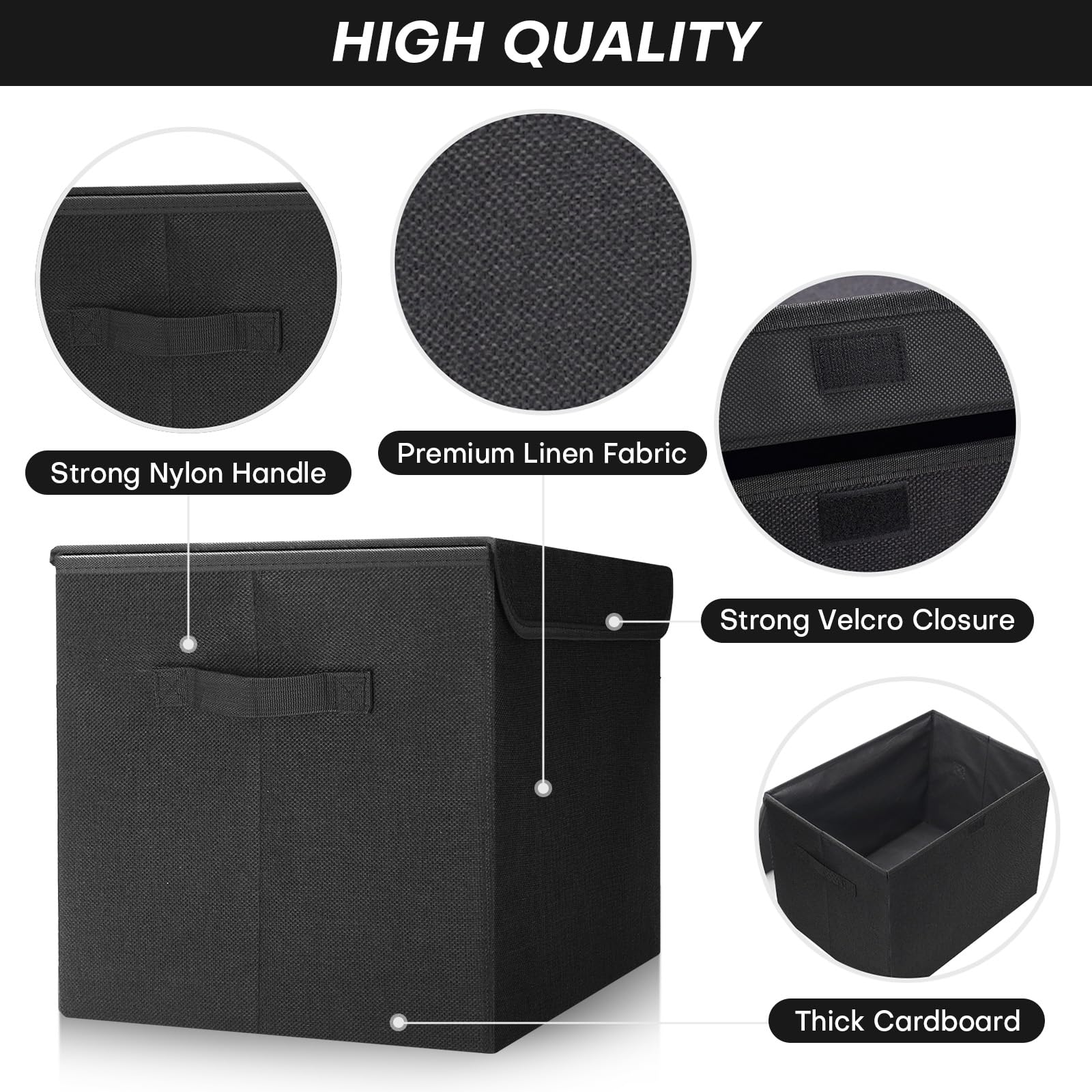 Large 17'' 42 Quarts Collapsible Stackable Storage Bins With Lids [3-Pack] Foldable Fabric Linen Storage Boxes Cube, Closet Orga