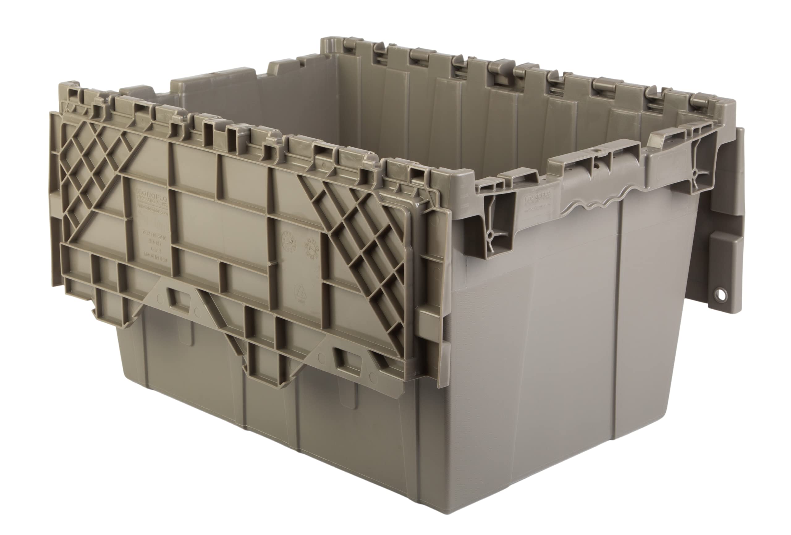 Hudson Exchange 21.9 X 15.2 X 12.8    (3 Pack) Storage Tote Distribution Container With Hinged Attached Lid, Gray/Brown